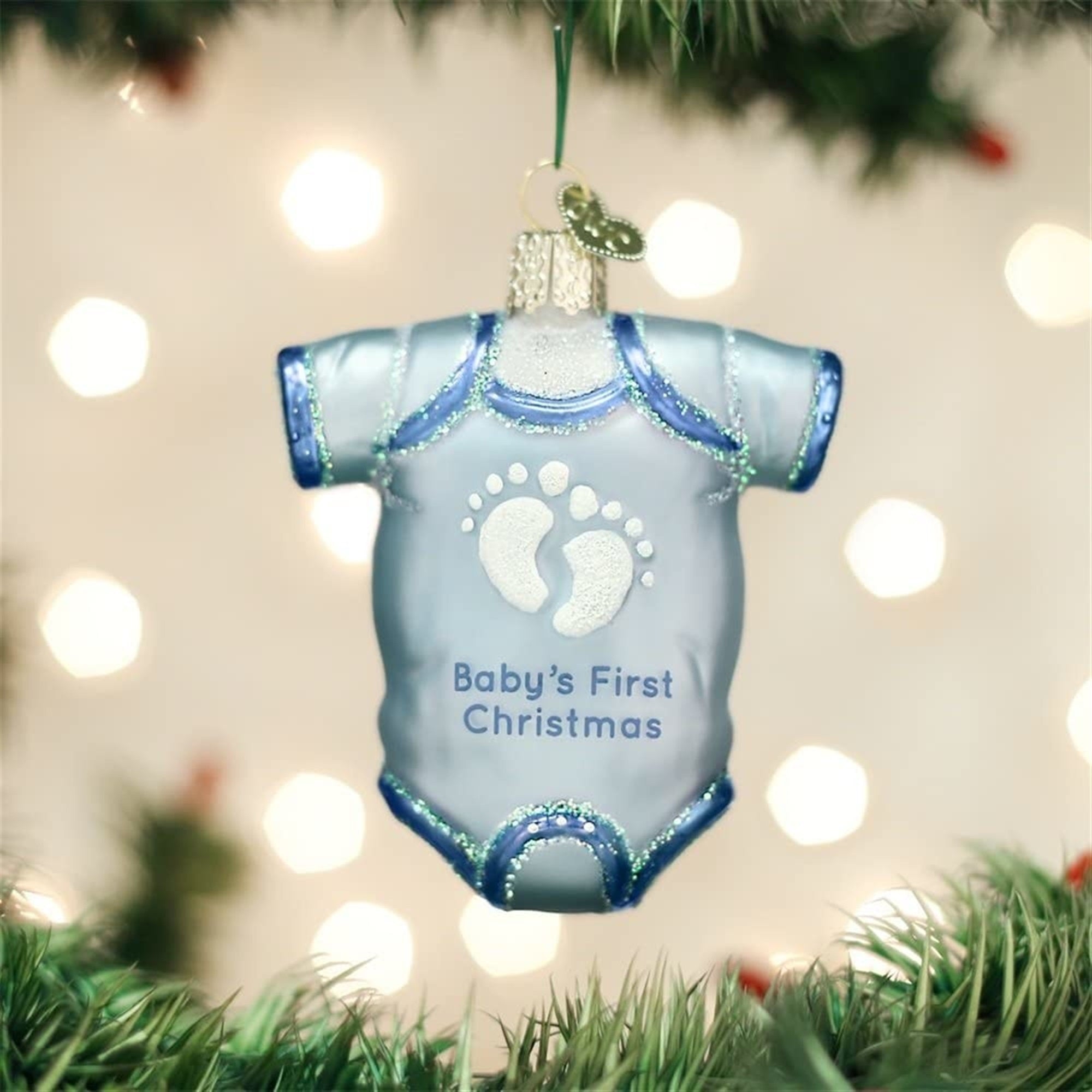 Old World Christmas Blue Baby One Piece Glass Blown Ornament
