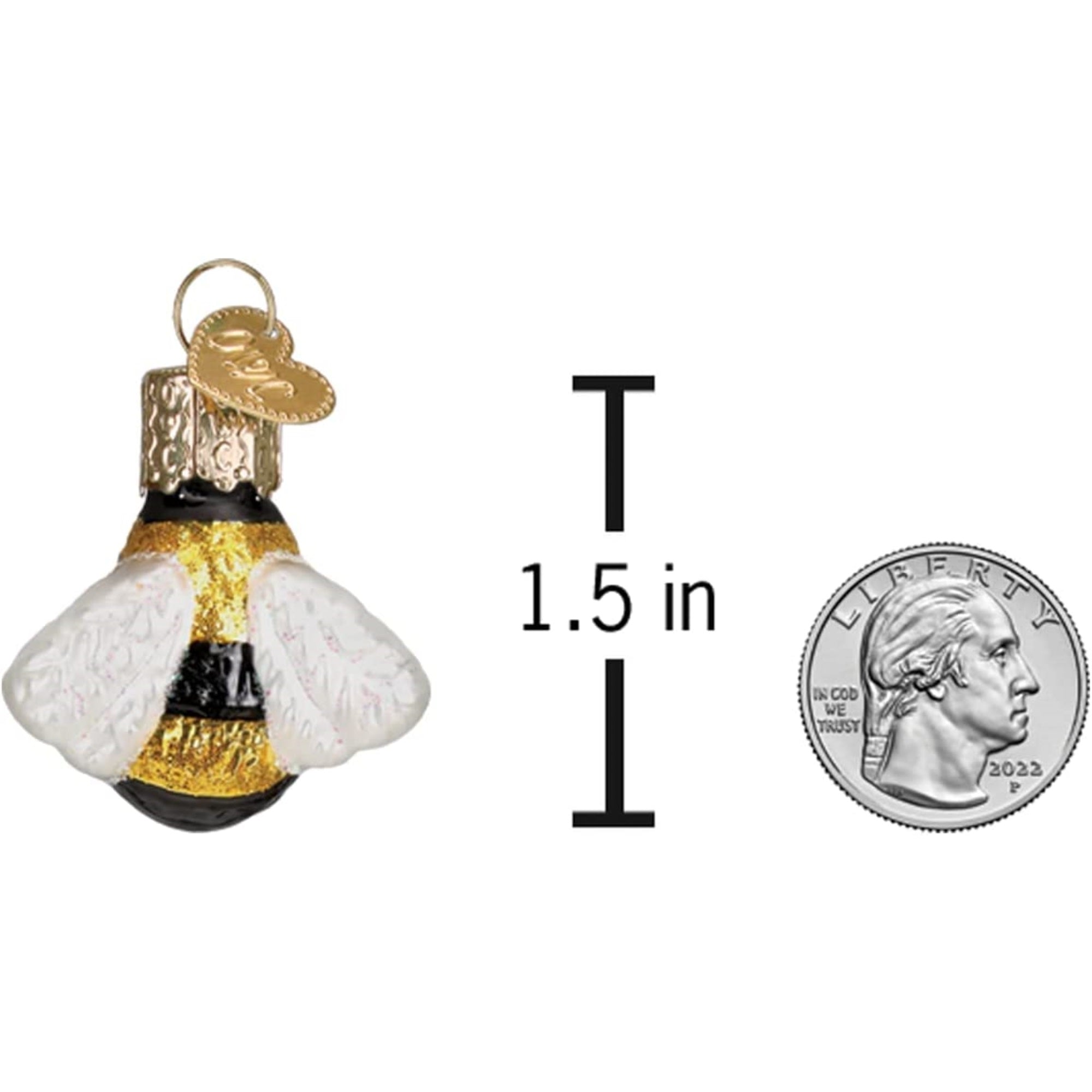 Old World Christmas Mini Glass Blown Honey Bee Ornament, 1.5"