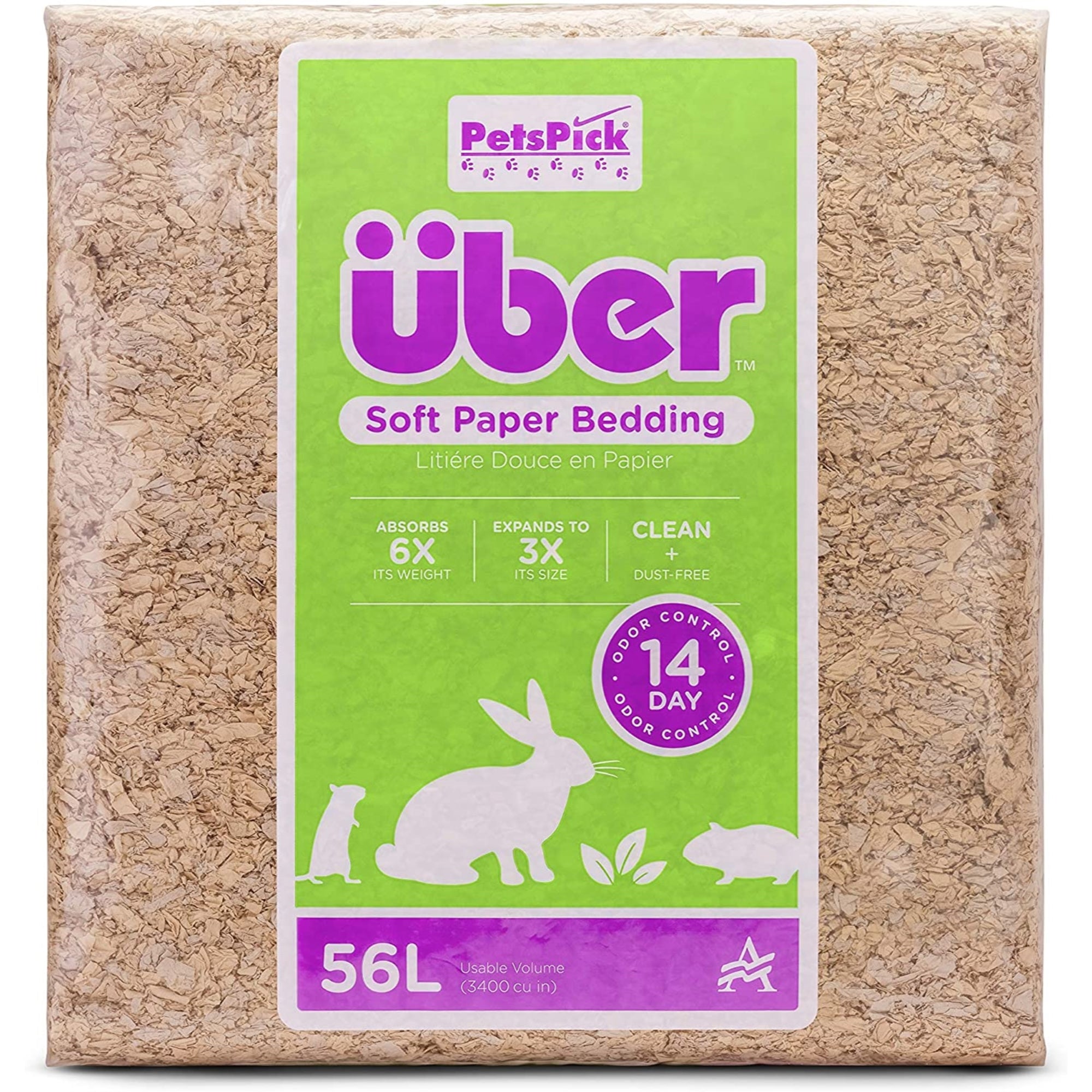PetsPick Uber Soft Paper Pet Bedding for Small Animals, Natural 56L