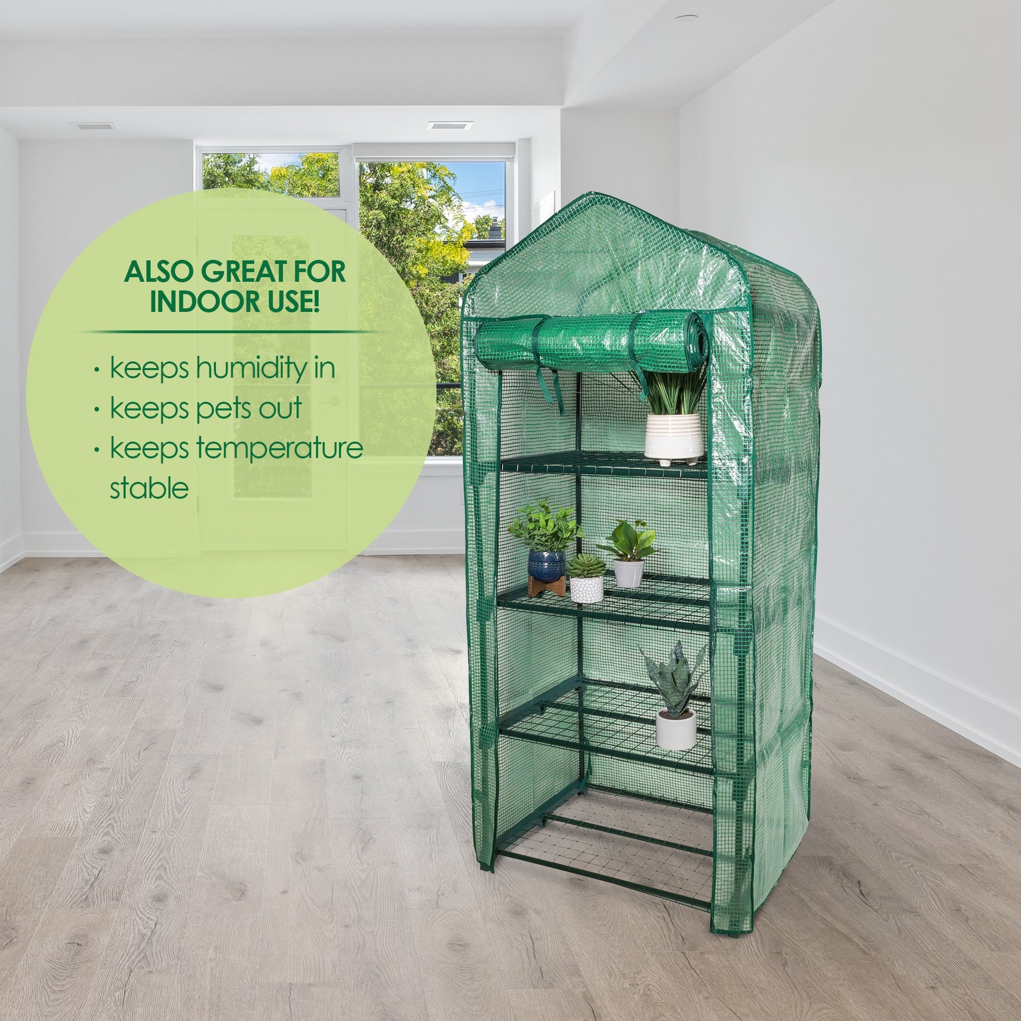 Garden Elements Personal Plastic Indoor Standing Greenhouse For Seed Starting and Propagation, Frost Protection, Green, Small, 27" x 19" x 62"