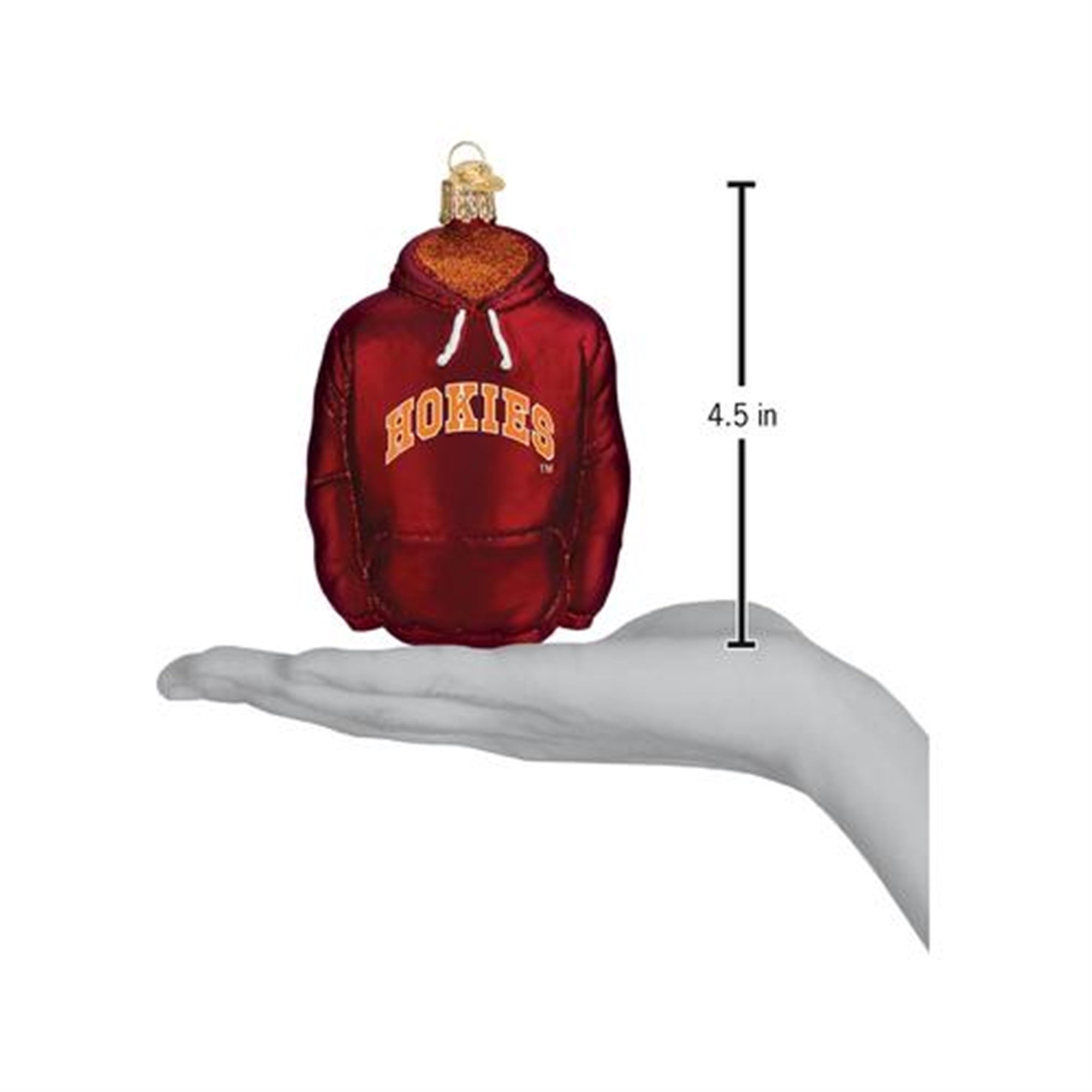 Old World Christmas Glass Blown Ornament Virginia Tech Hoodie, 4.5"