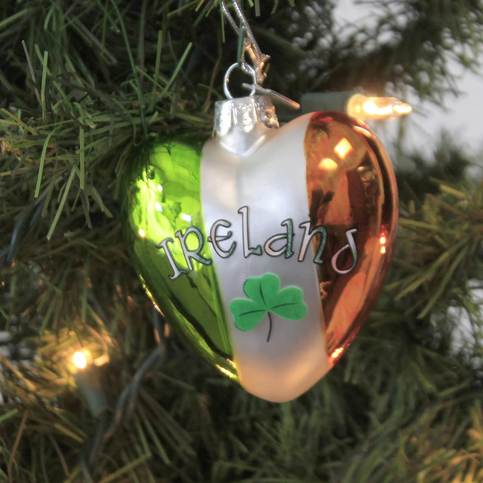 Kurt Adler Ireland Glass Heart Ornament, 5 inches