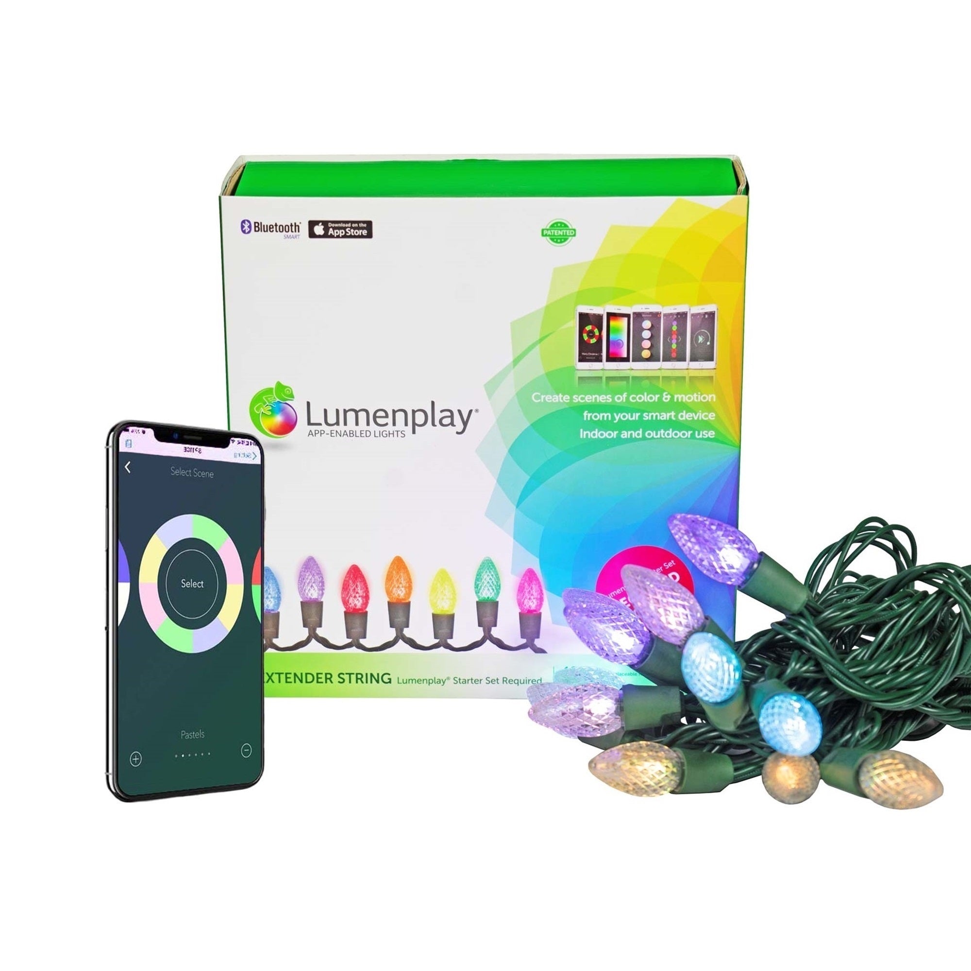 Lumenplay App-Enabled Lights, C7 Extender String 12 RGB LED Lights, 12.5 feet