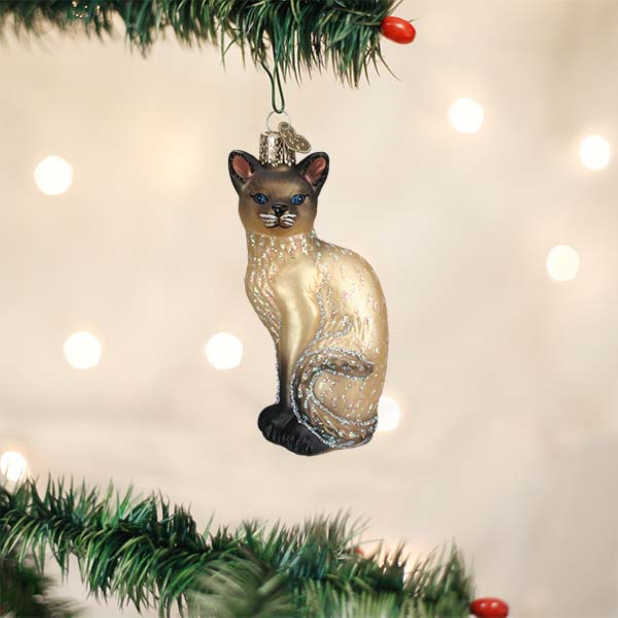 Old World Christmas Hanging Glass Tree Ornament, Siamese Cat