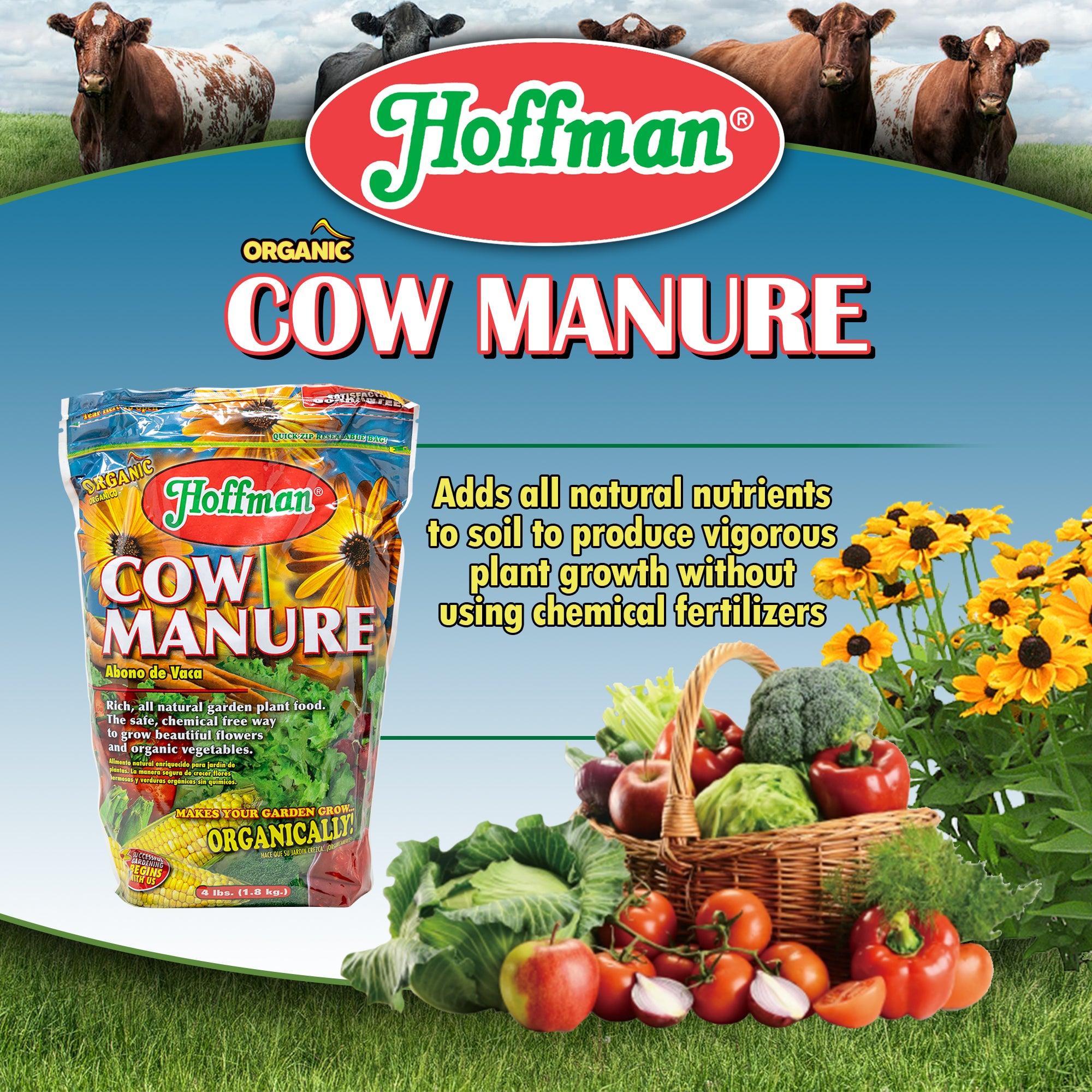 Hoffman Organic Cow Manure Garden Fertilizer, 1-1-1, 4 Pounds