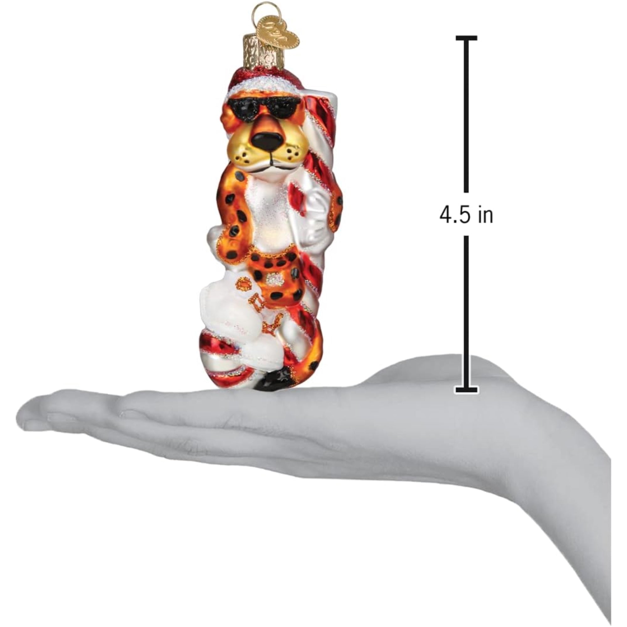 Old World Christmas Chester Cheetah On Candy Cane Blown Glass Holiday Ornament