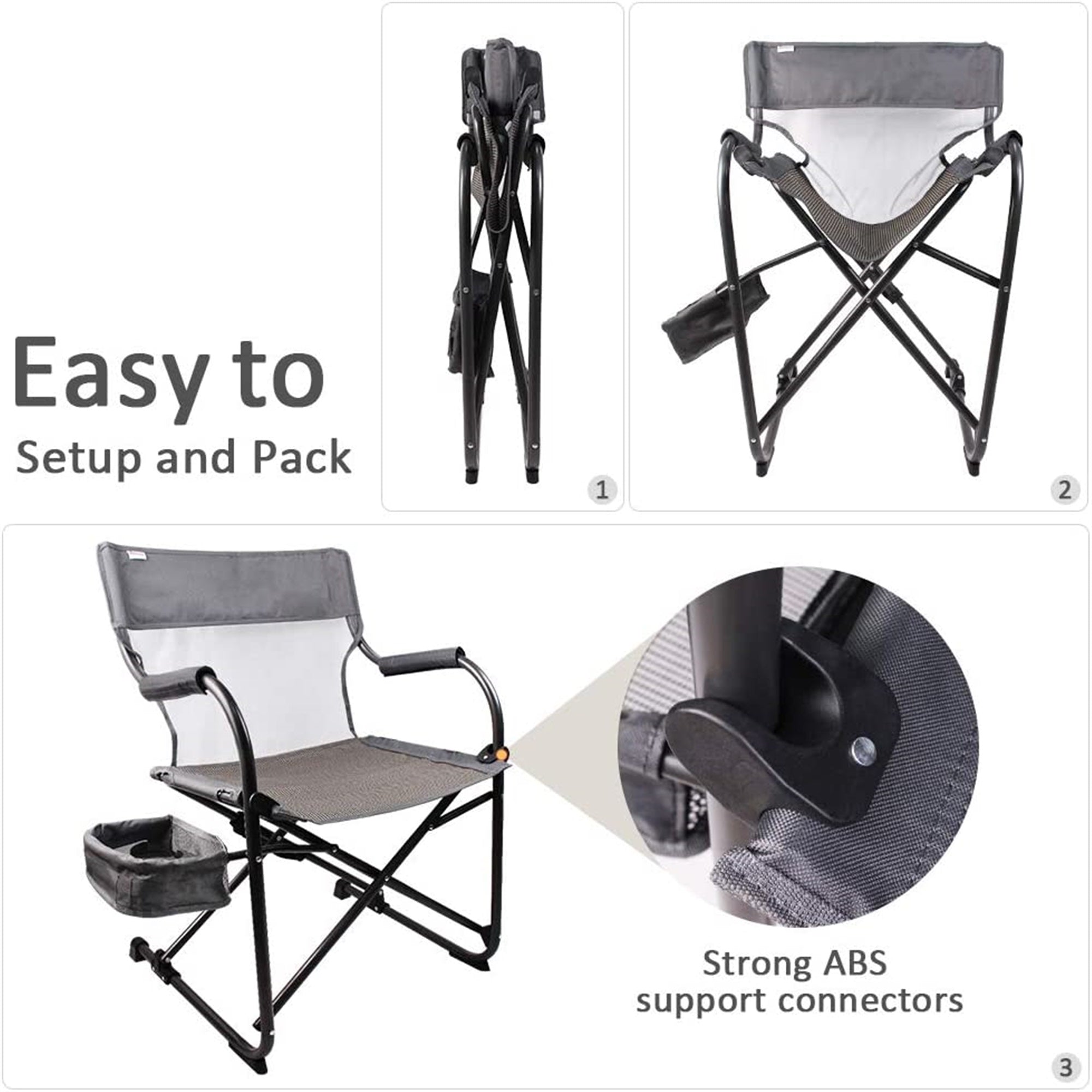 Zenree Heavy Duty Portable Camping Folding Director's Chair Outdoor, Gray