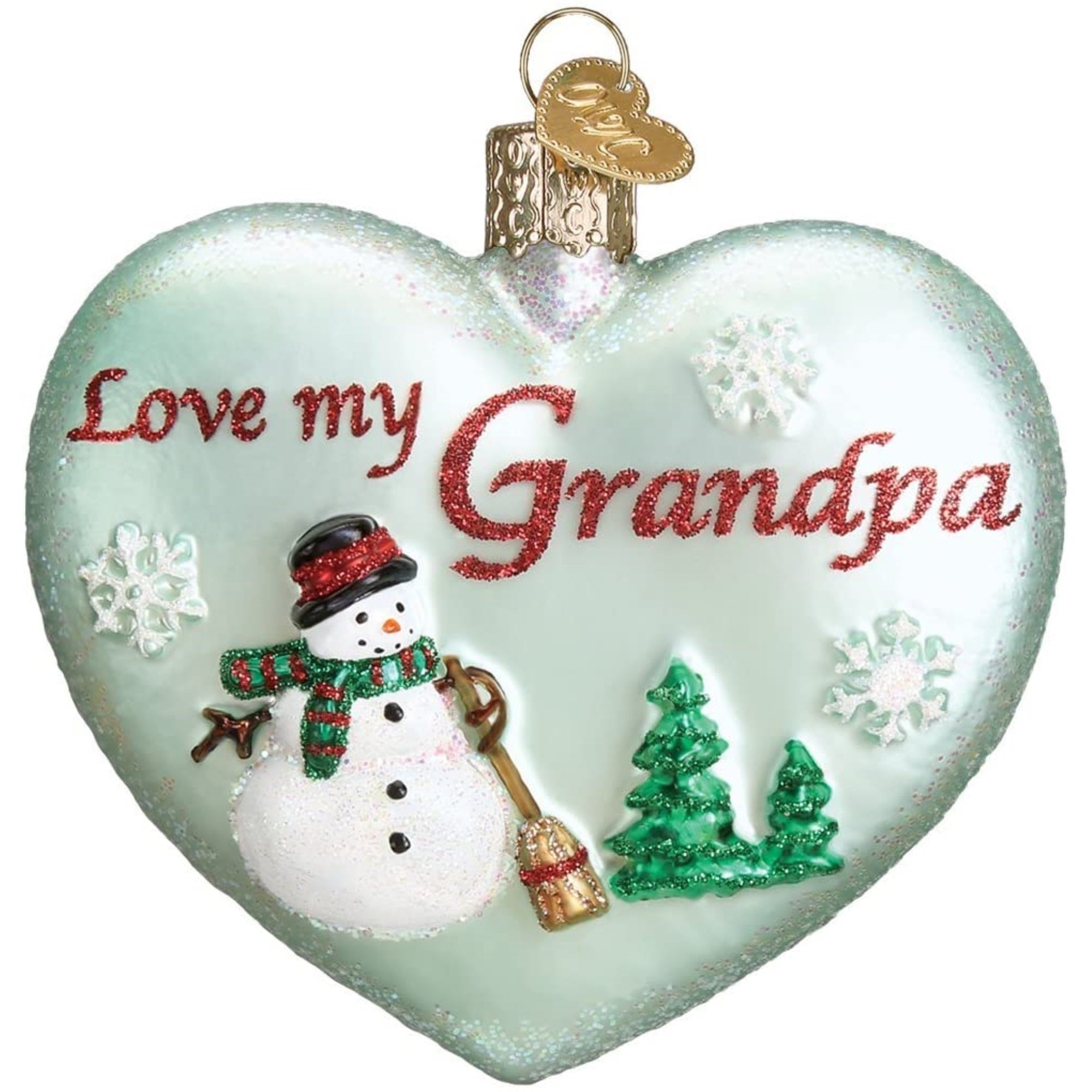 Old World Christmas Grandparents Glass Blown Ornaments, Glitter Mint Green