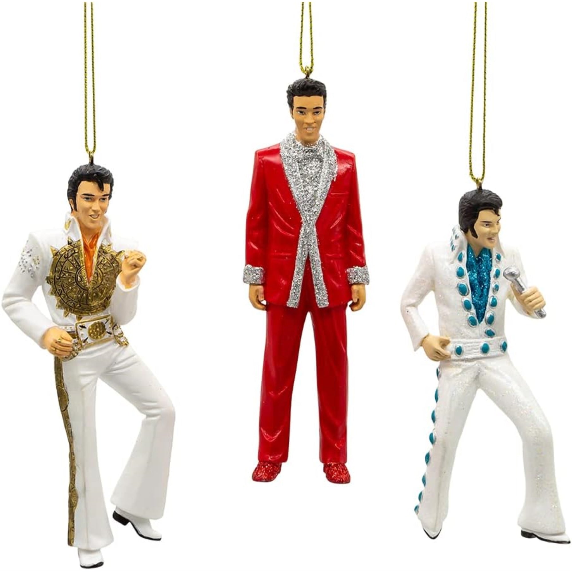 Kurt Adler Elvis 3-Piece Ornament Set, Multicolored, 5"
