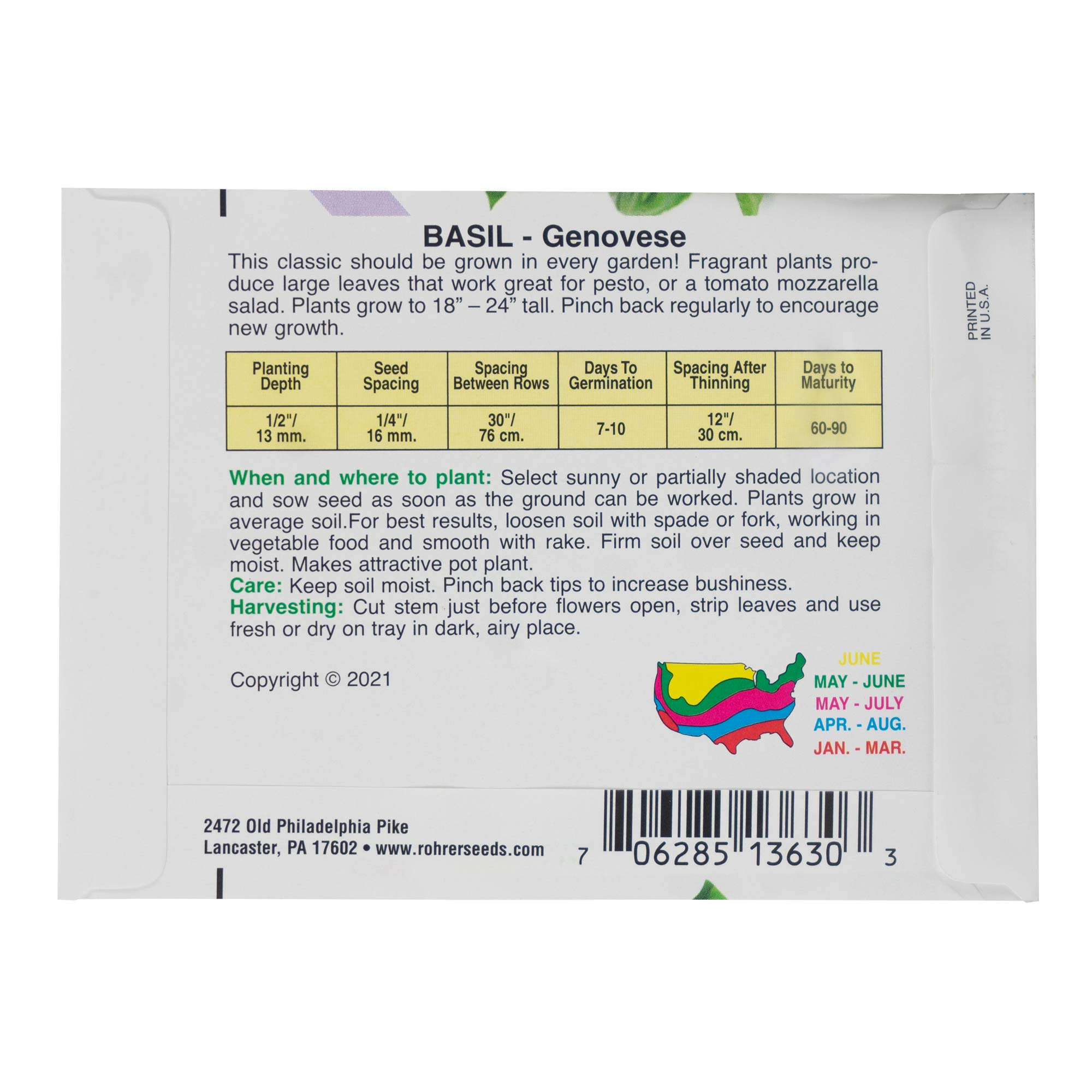 Rohrer's Seed Basil Non-GMO Genovese Seeds, 0.5 Gram Packet