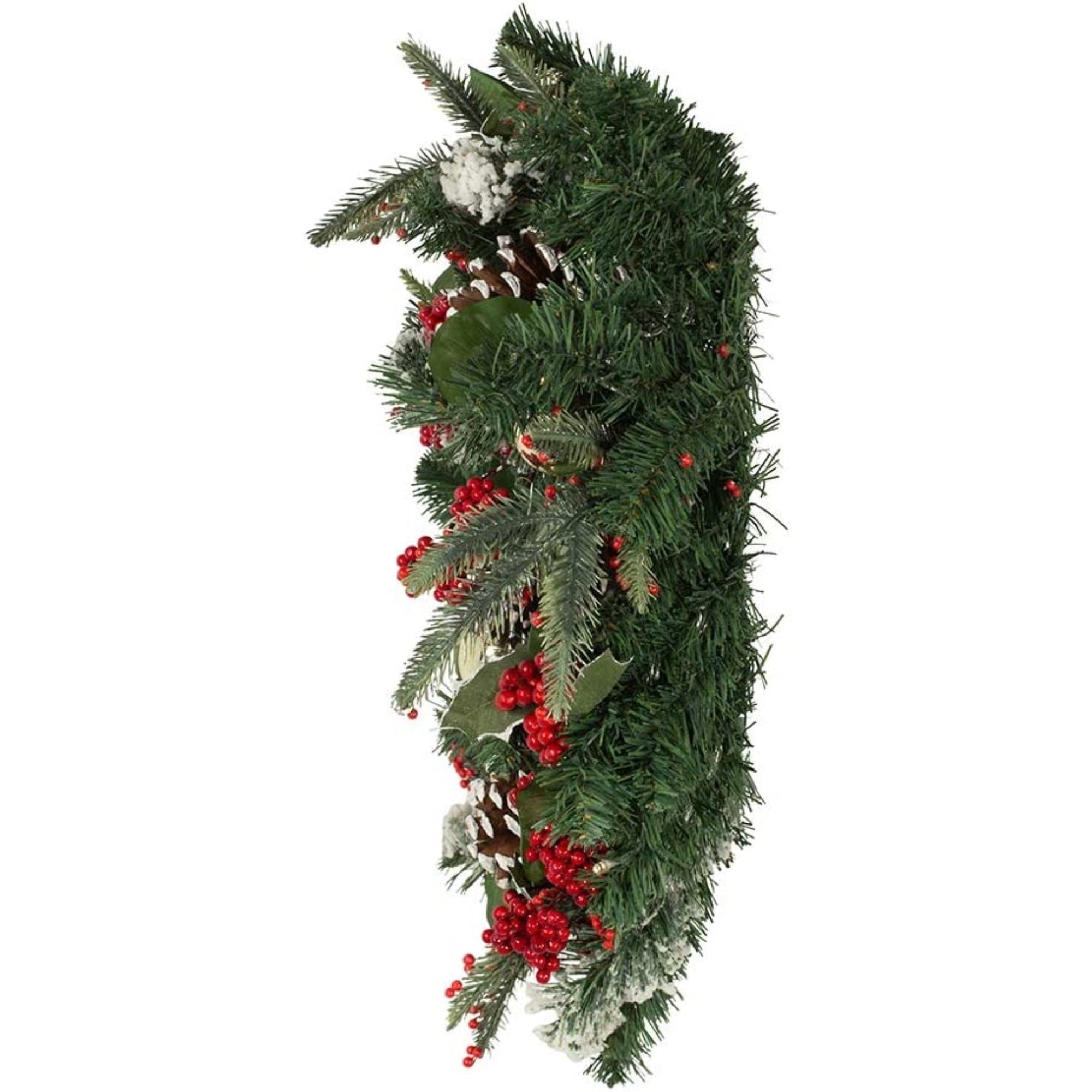 Kurt Adler Battery Operated Artificial Pre-Lit LED Holly, Berries and Pinecones Wreath Christmas Decoration, Green, 24"