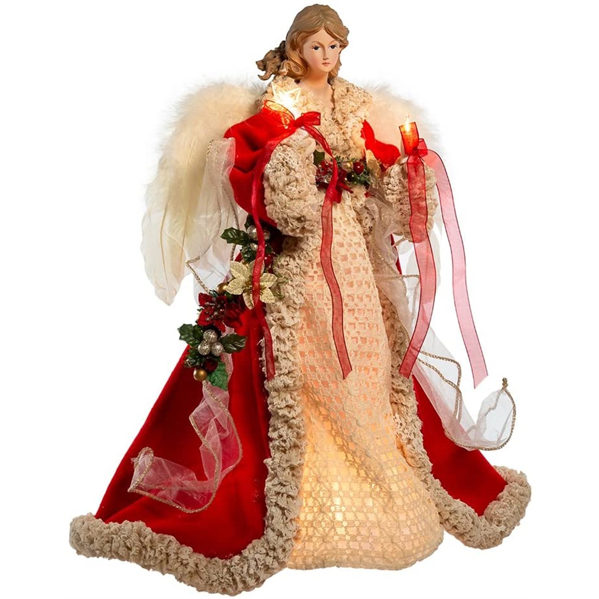 Kurt Adler 10-light Red and Ivory Angel Lighted Treetop, 16"