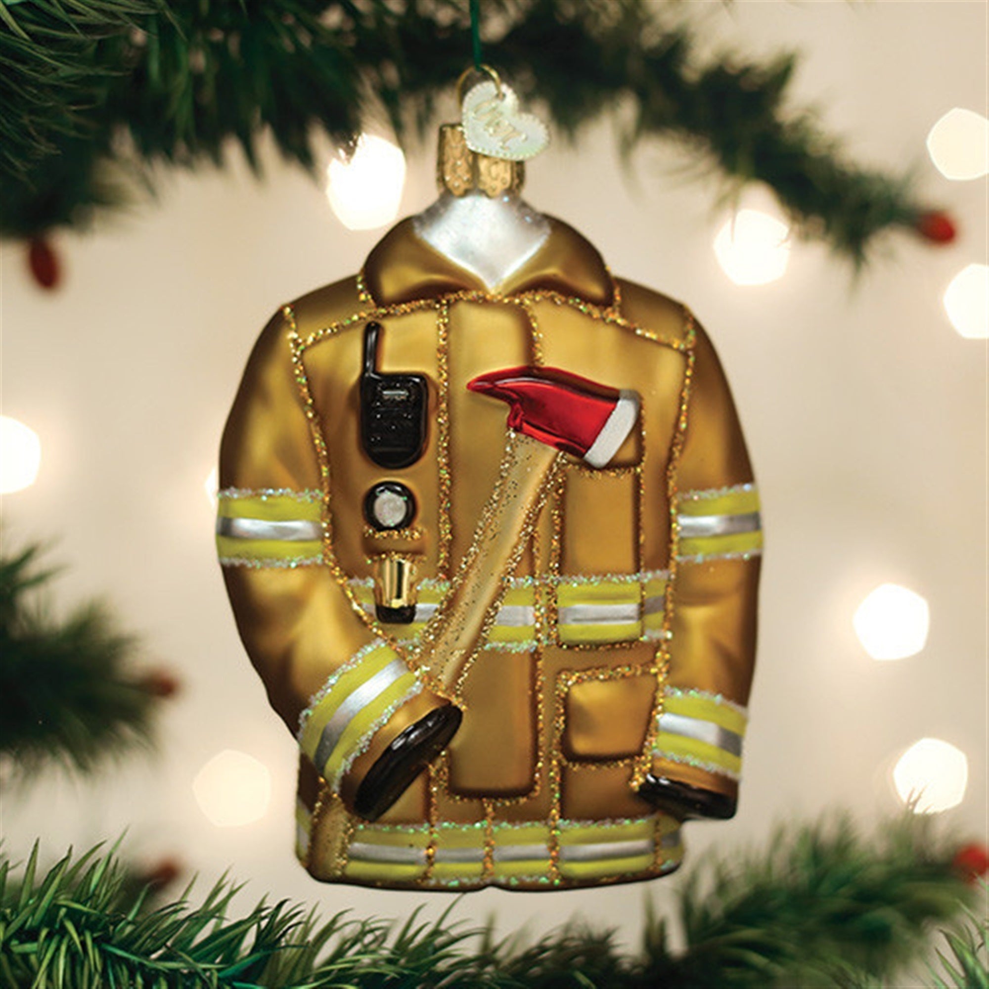 Old World Christmas Firefighter's Coat Glassblown Ornament