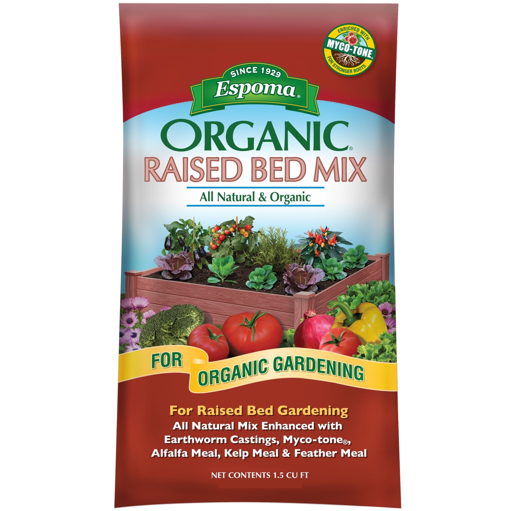 Espoma Organic Raised Bed Mix, All Natural and Organic Potting Soil Mix for Raised Garden Beds, for Organic Gardening, 1.5 CF Bag