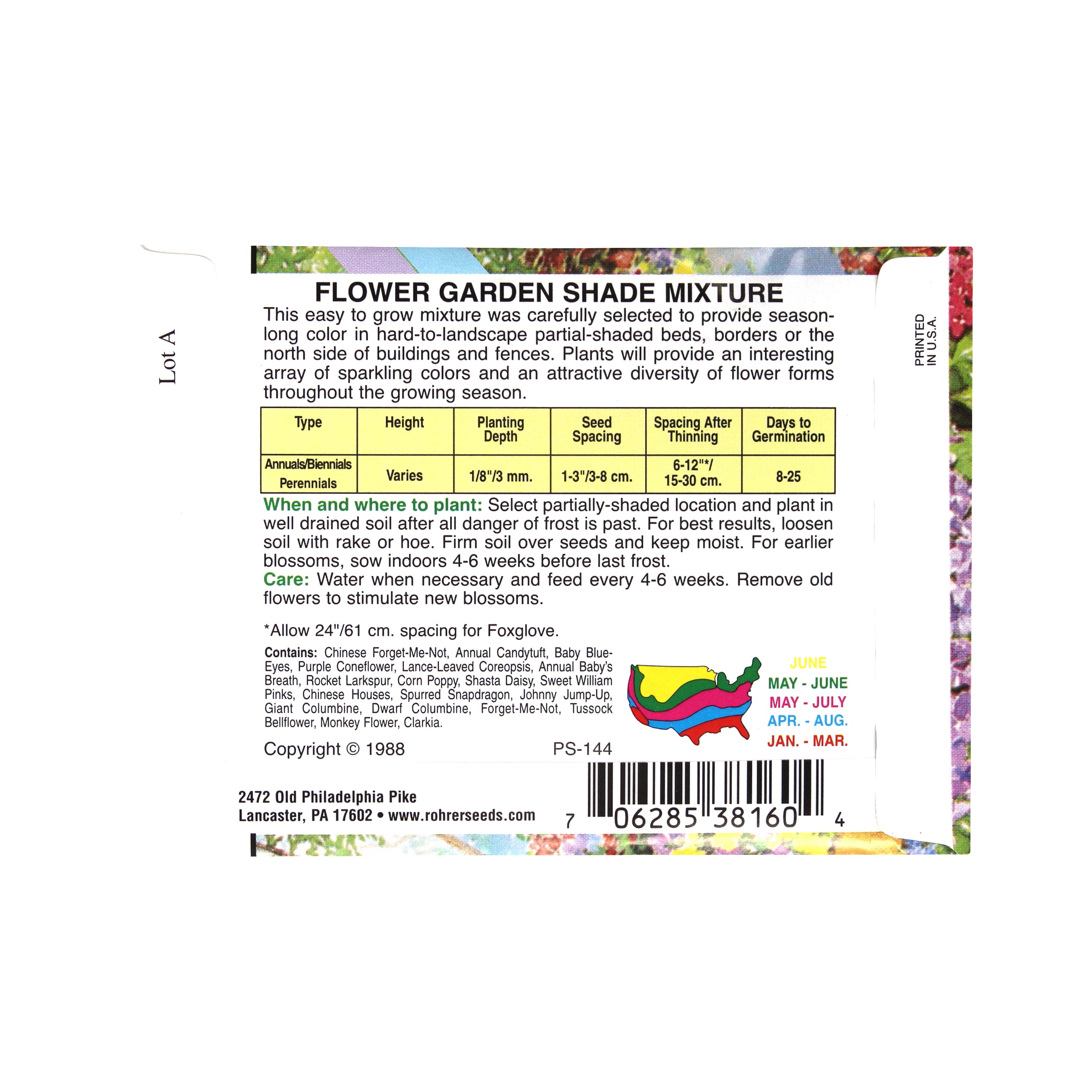 Rohrer Seed Wildflower Shade Mix, Approx 600 Seeds/Packet