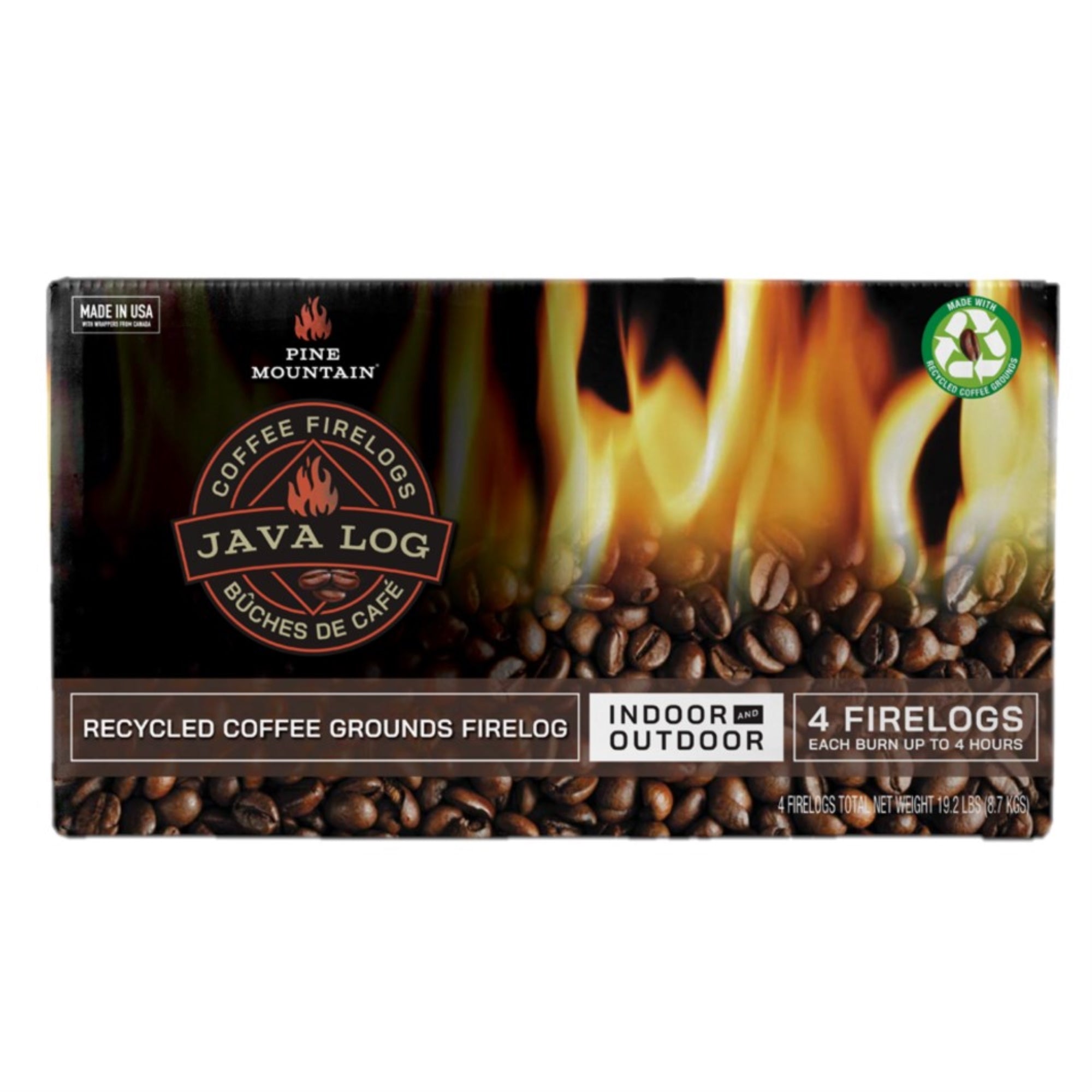 Pine Mountain Java-Log Firelog, Recycled Coffee Grounds (Pack of 4)