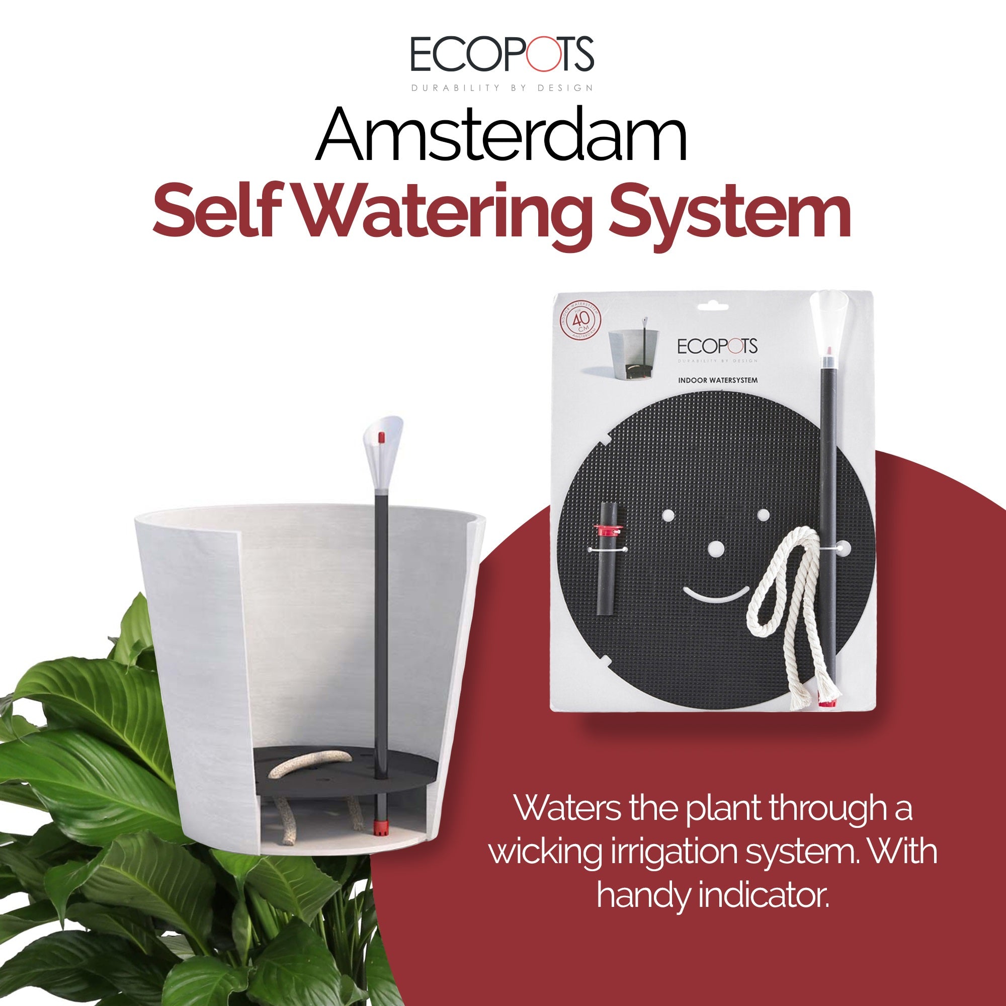 Ecopots Amsterdam Round Indoor Plant Self Watering System For 12" Amsterdam Planter