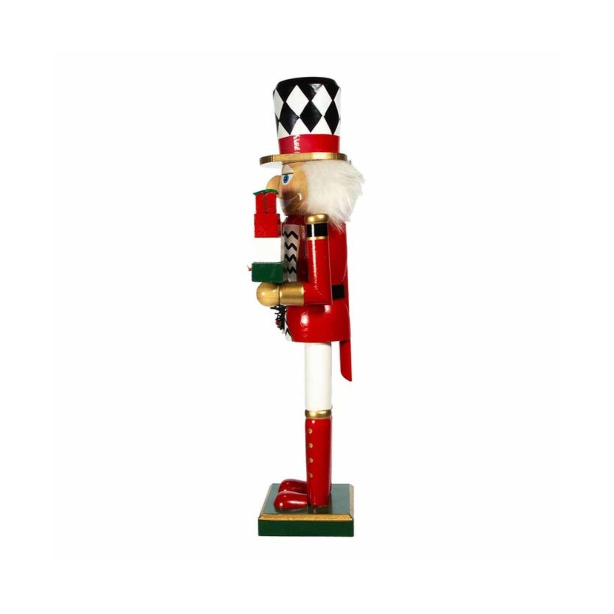 Kurt Adler Red, White, Black Nutcracker Holding Gift Box and Wreath, 15"