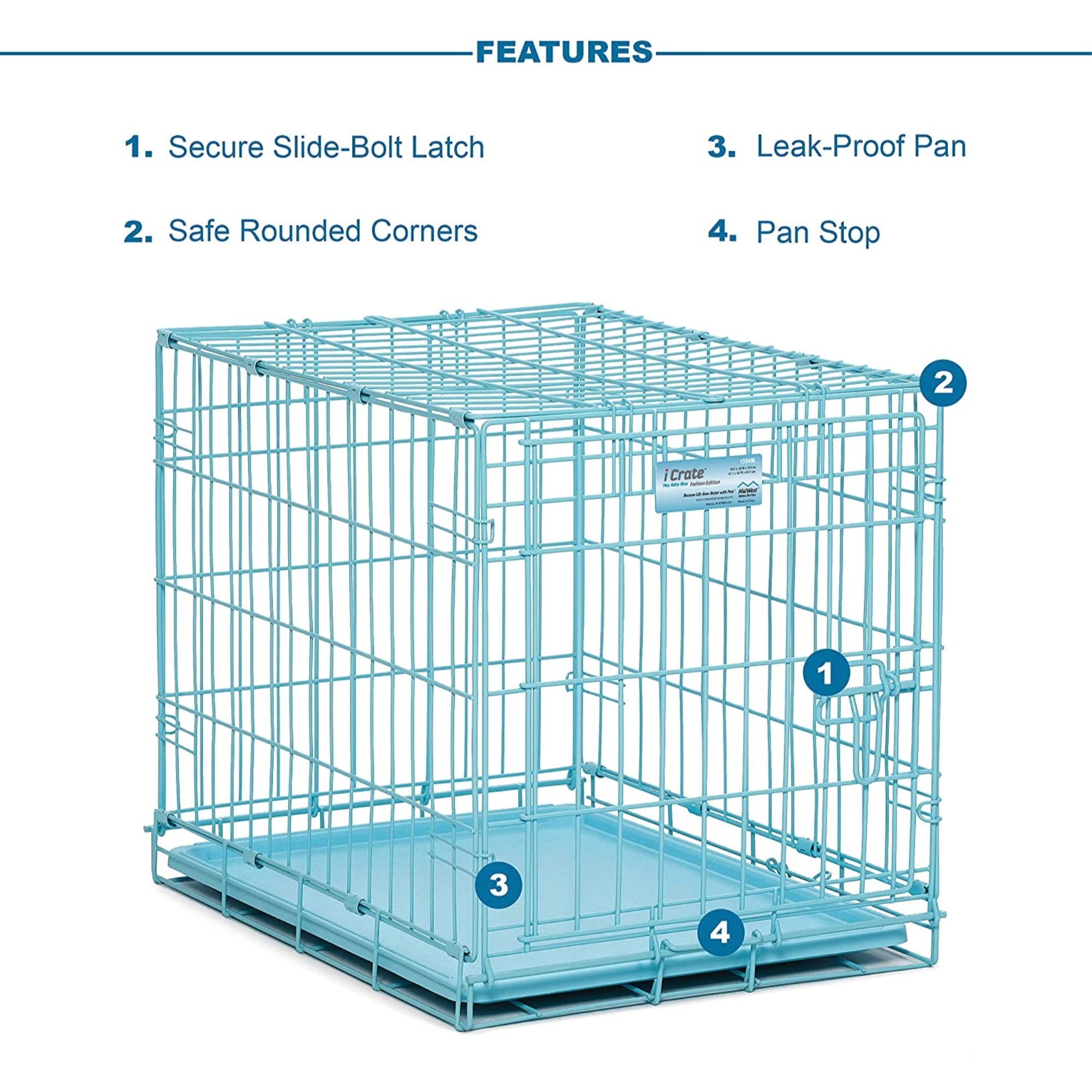 Midwest iCrate Single Door Dog Crate, Small Dog, Blue 24" H