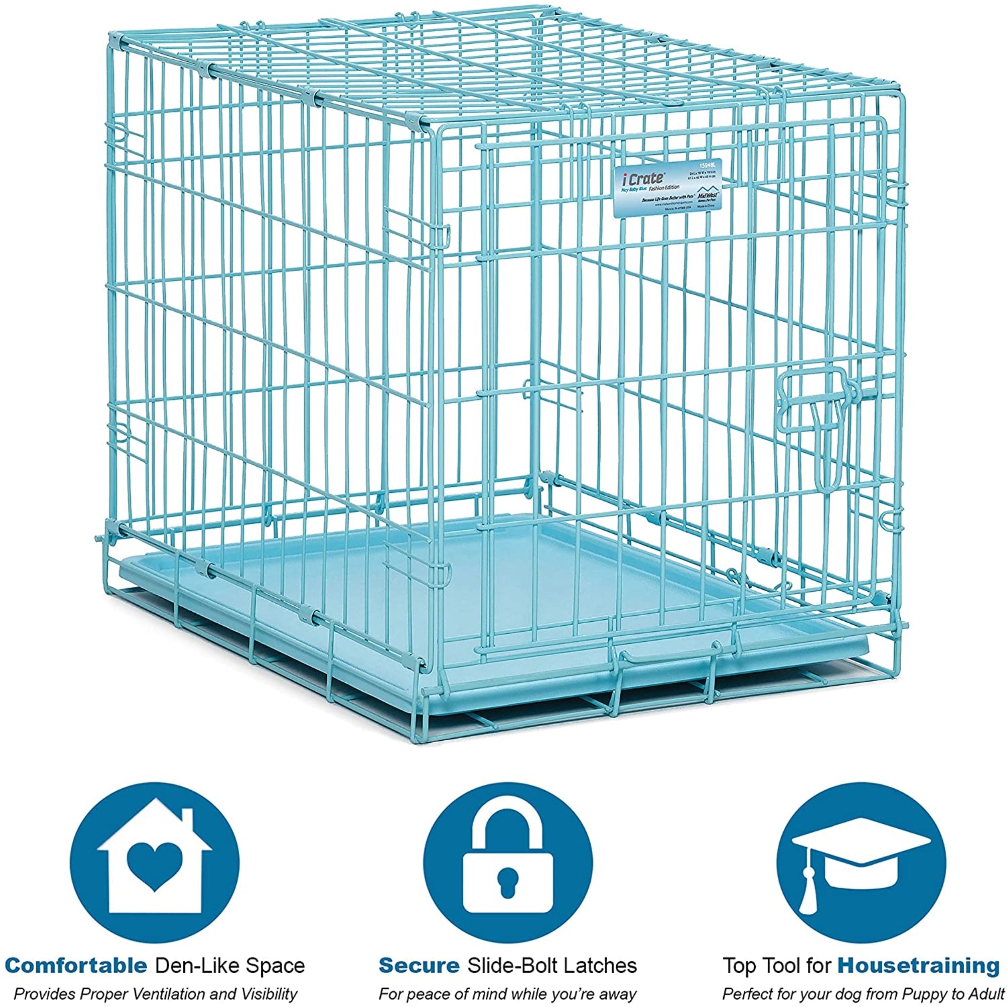 Midwest iCrate Single Door Dog Crate, Small Dog, Blue 24" H