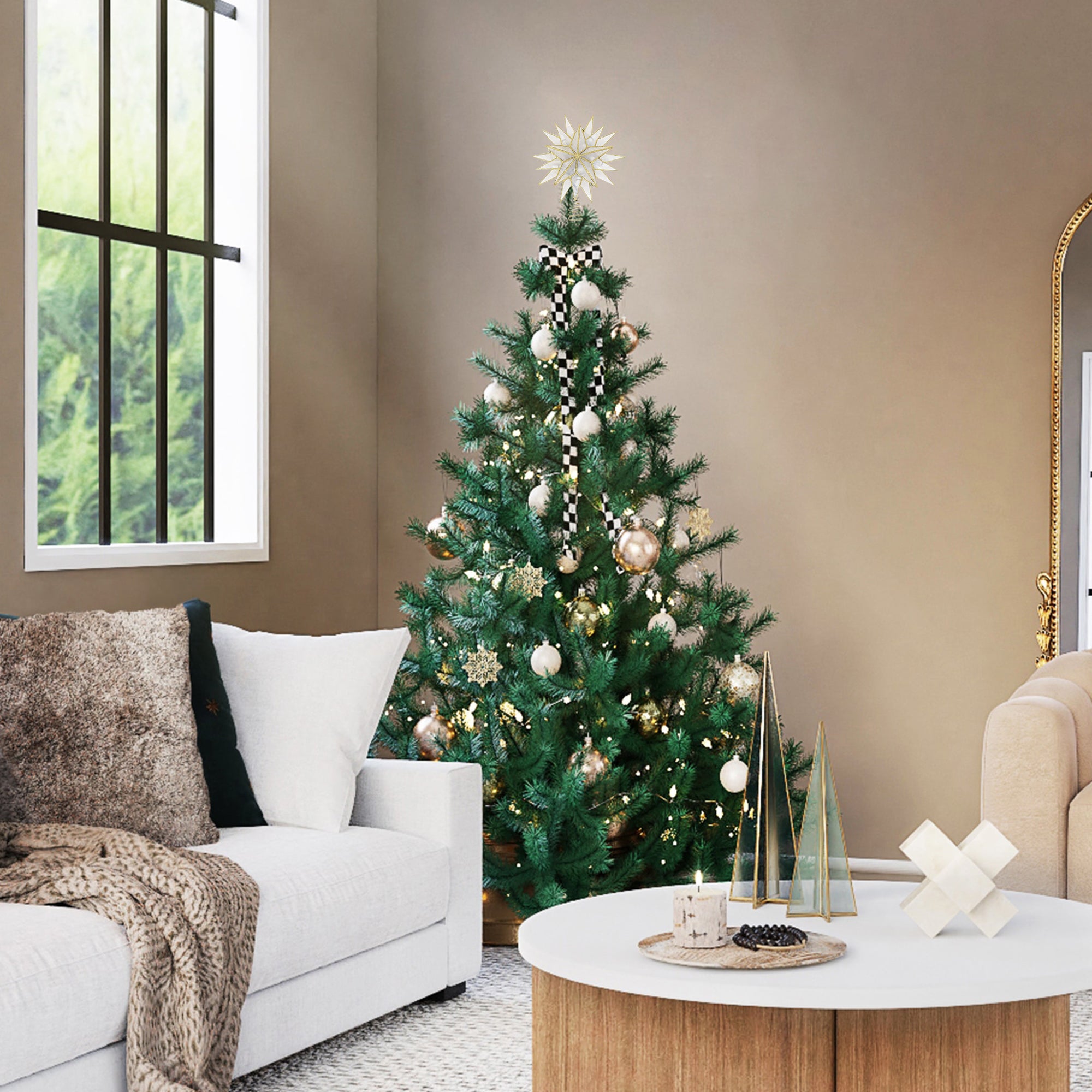 Kurt Adler 10-Light Capiz Star Treetop, Gold & White, 9.5"
