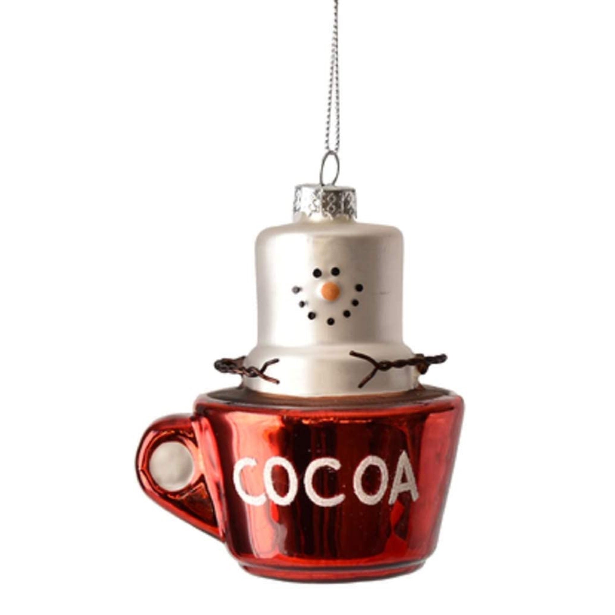 Ganz Smores Cocoa Mug Snowman Glass Holiday Christmas Ornament, 3"