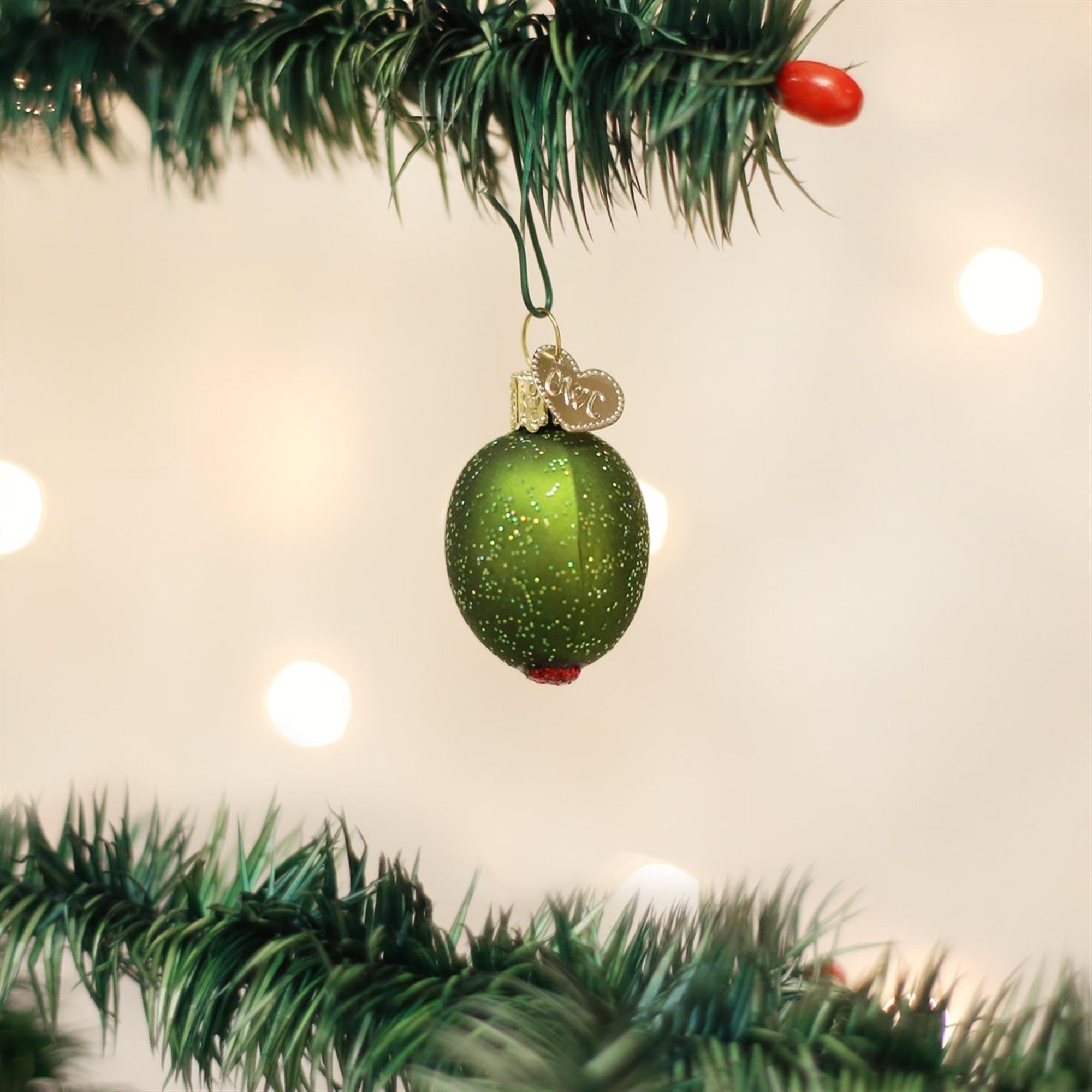 Old World Christmas Glass Blown Ornament Stuffed Green Olive