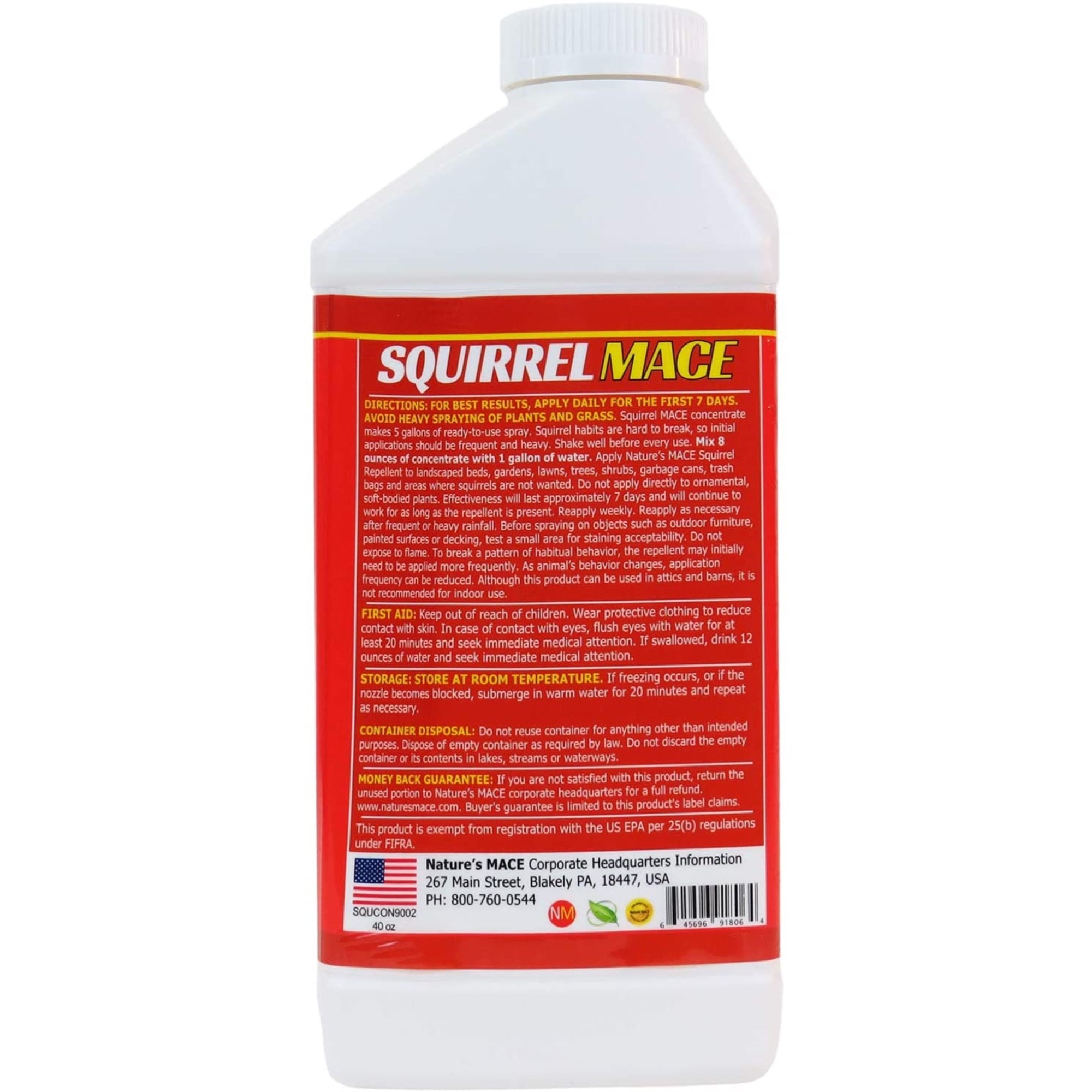Nature's Mace Squirrel Repellent Concentrate/Covers 28,000 Sq Ft, 40oz