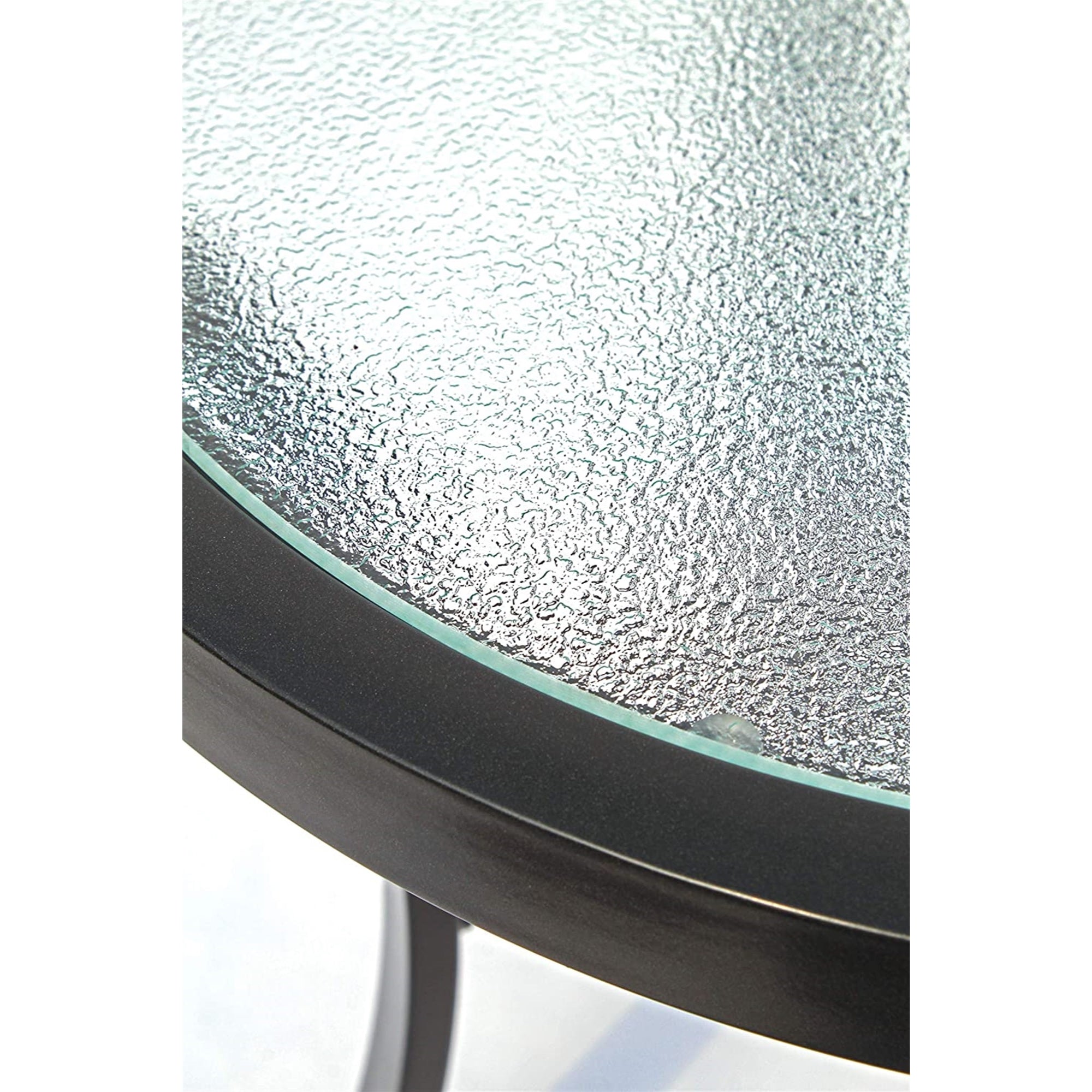 Garden Elements Bellevue Aluminum Rim 40" Round Glass Top Dining Table, Dark Taupe