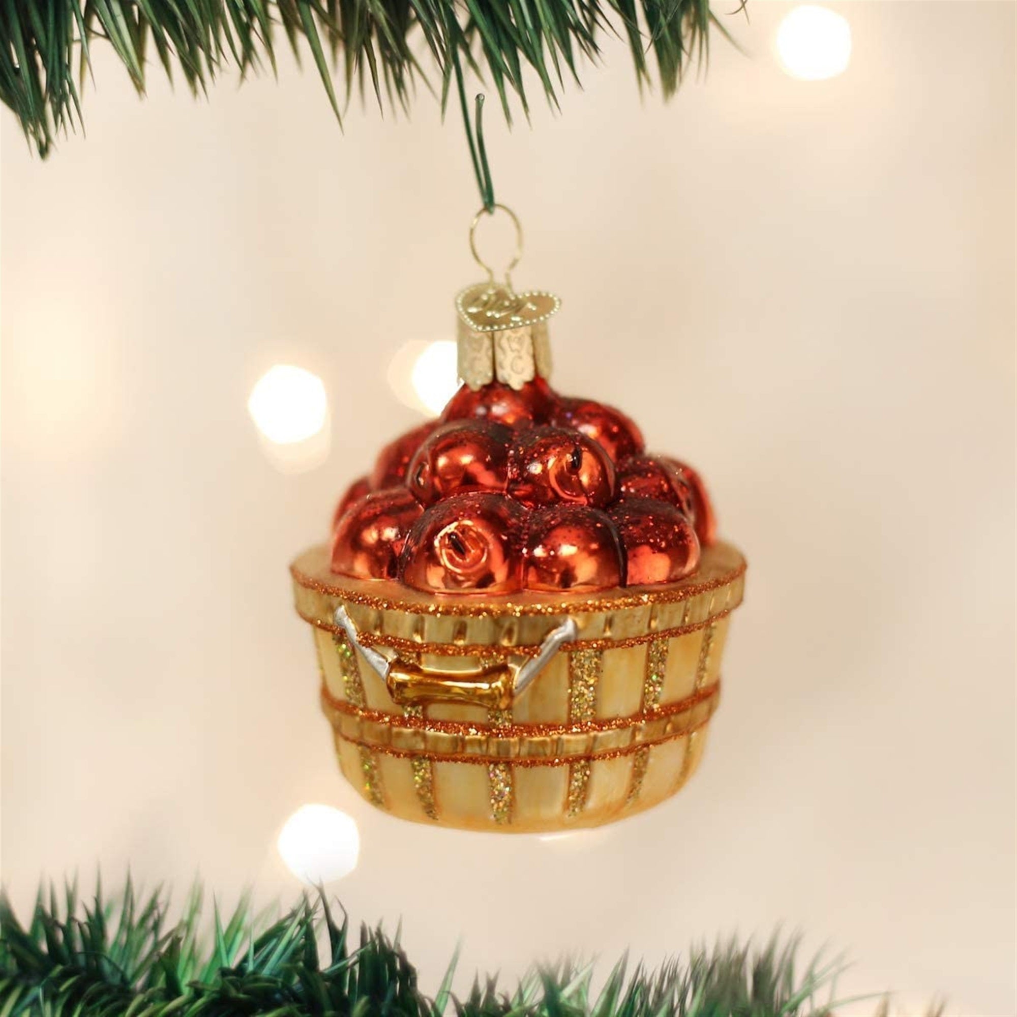 Old World Christmas Glass Blown Apple Basket Ornament