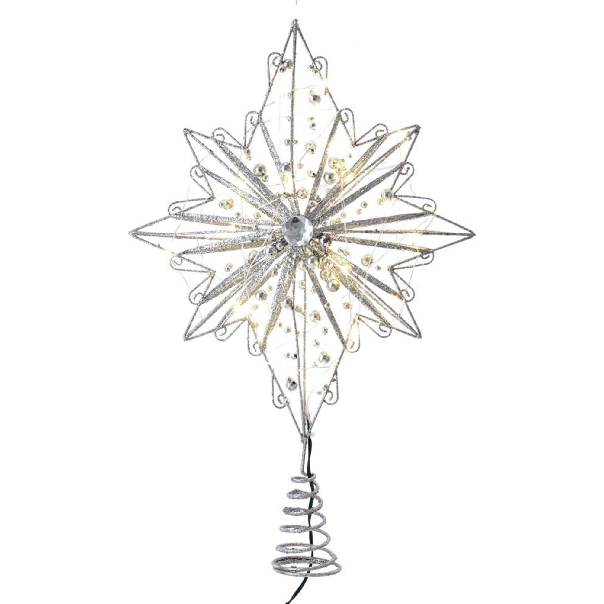 Kurt Adler (#AD2803) 30 Fairy Light Silver Star Treetop Tree Topper, 15.5"