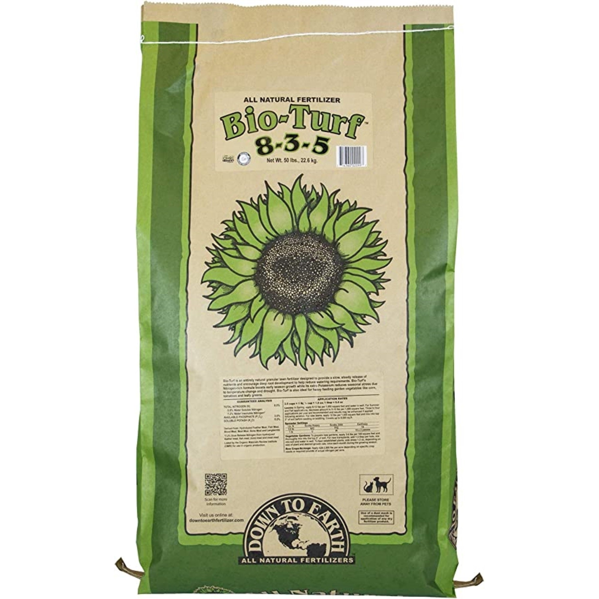 Down To Earth Organic Bio-Turf Fertilizer Mix 8-3-5, 50 lbs