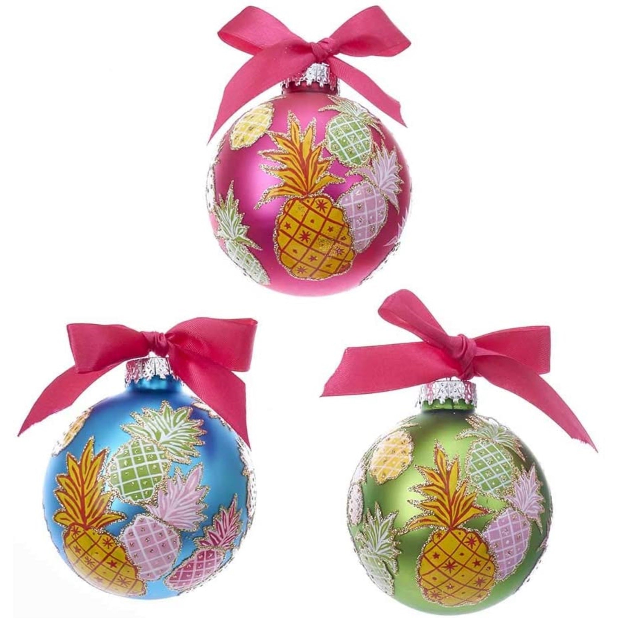 Kurt Adler Glass Pineapple Pattern Ball Christmas Tree Ornaments (Box Set of 6)