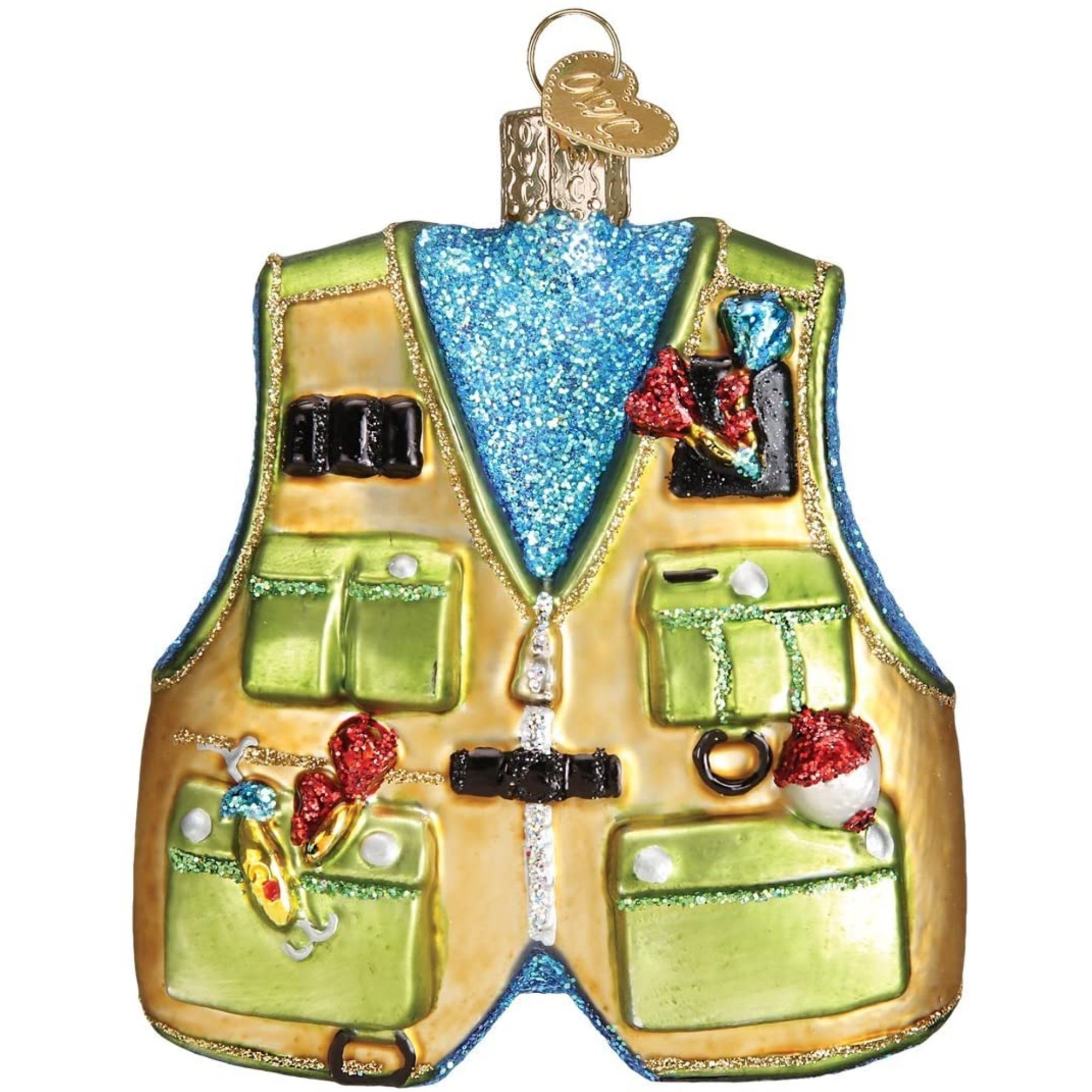 Old World Christmas Glass Blown Tree Ornament, Fishing Vest