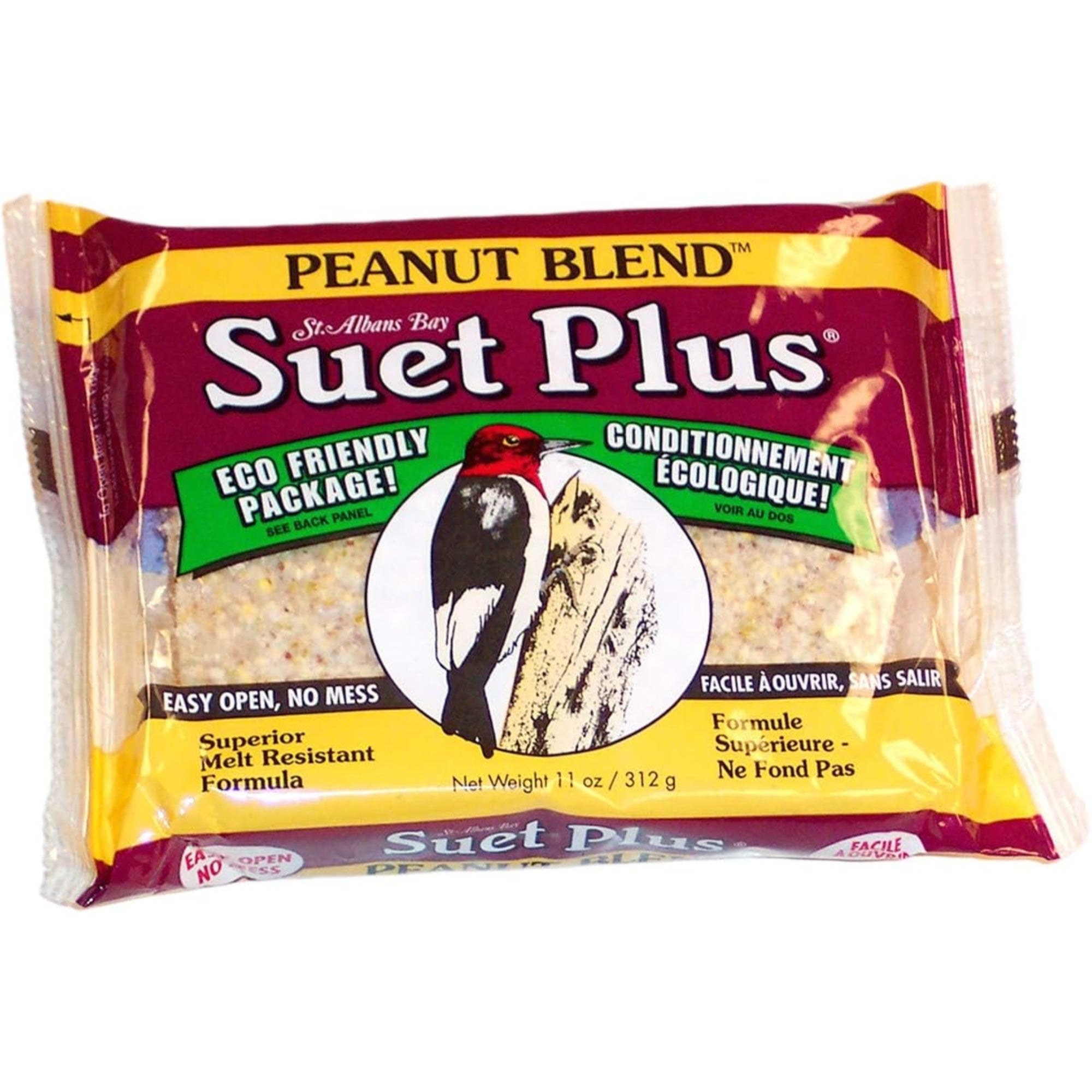 Wildlife Sciences Peanut Blend Suet Plus Bird Feed, Melt Resistant Formula, 11oz (Single Cake)