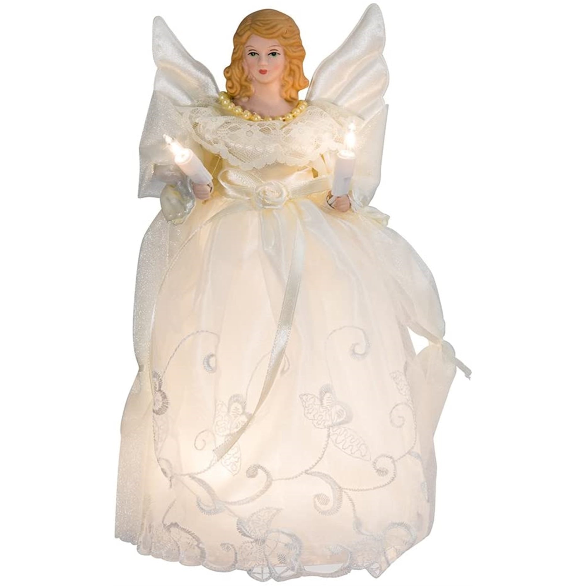 Kurt Adler 10-Inch Light-Up Gold/Ivory Angel Christmas Tree Topper