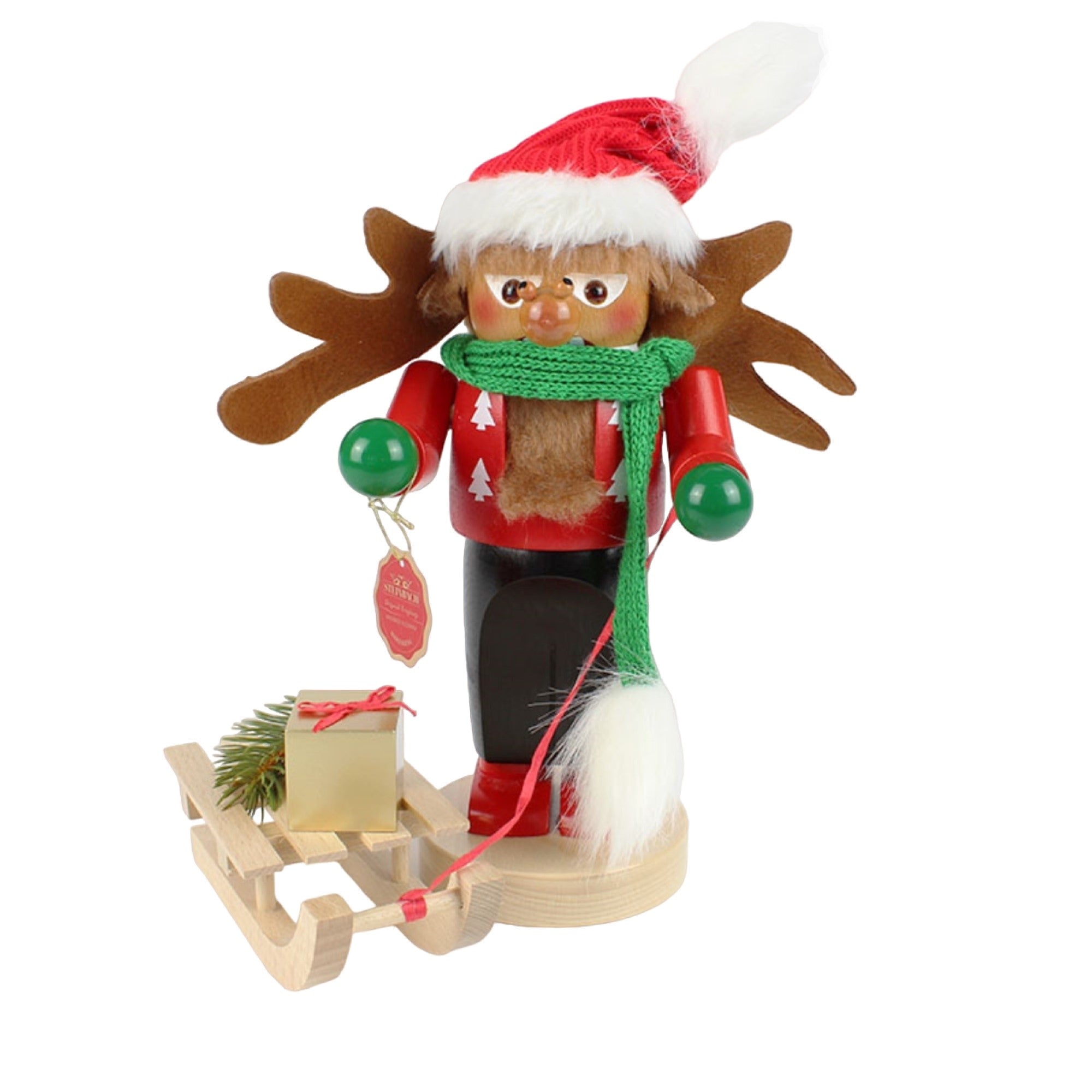 Kurt Adler Steinbach Wooden Chubby Nutcracker, Rudolph with Sleigh, 10.5"