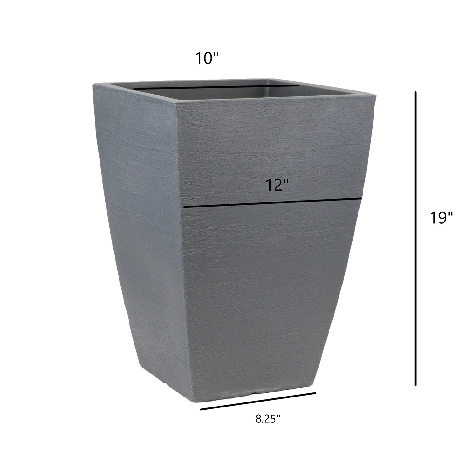 Tusco Products Modern Planter, Tall Square, Slate – 12” x 19”