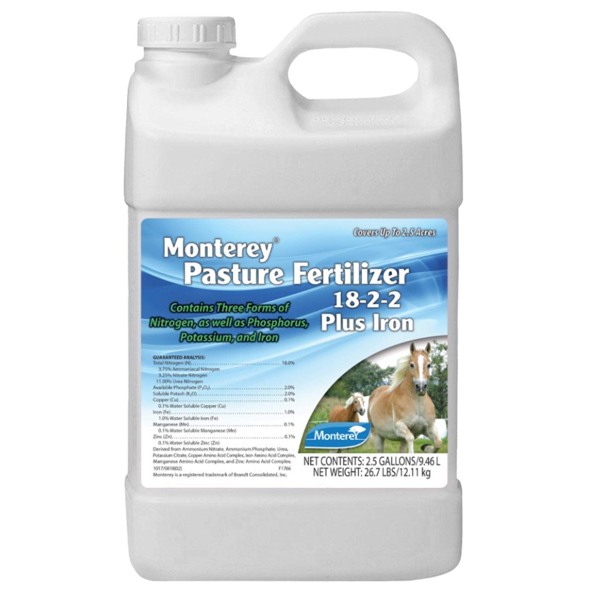 Monterey 18-2-2 Pasture Fertilizer Plus Iron, 2.5 Gallon (Covers up to 2.5 Acres)