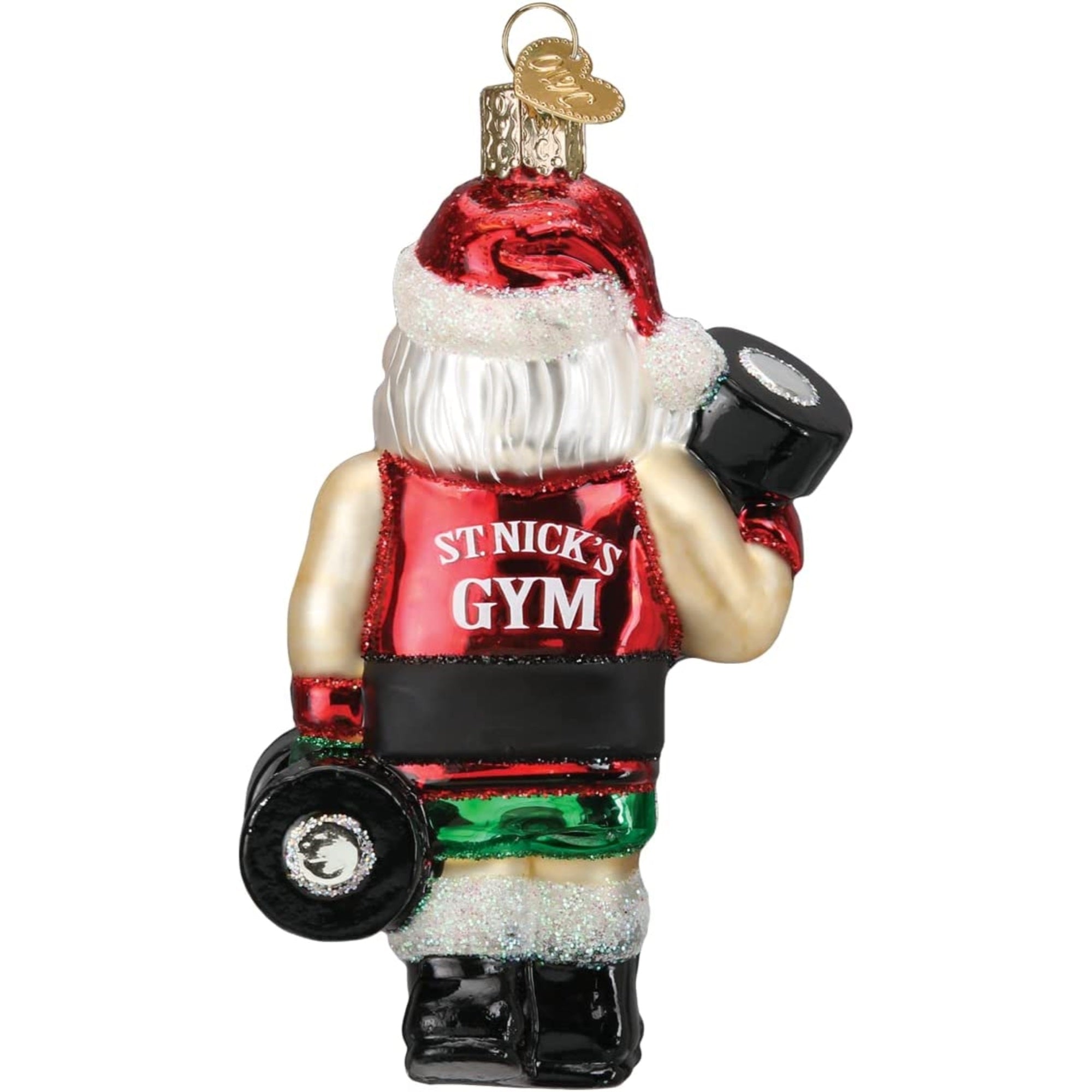 Old World Christmas Glass Blown Bodybuilder Santa Claus Ornament, 4.75"