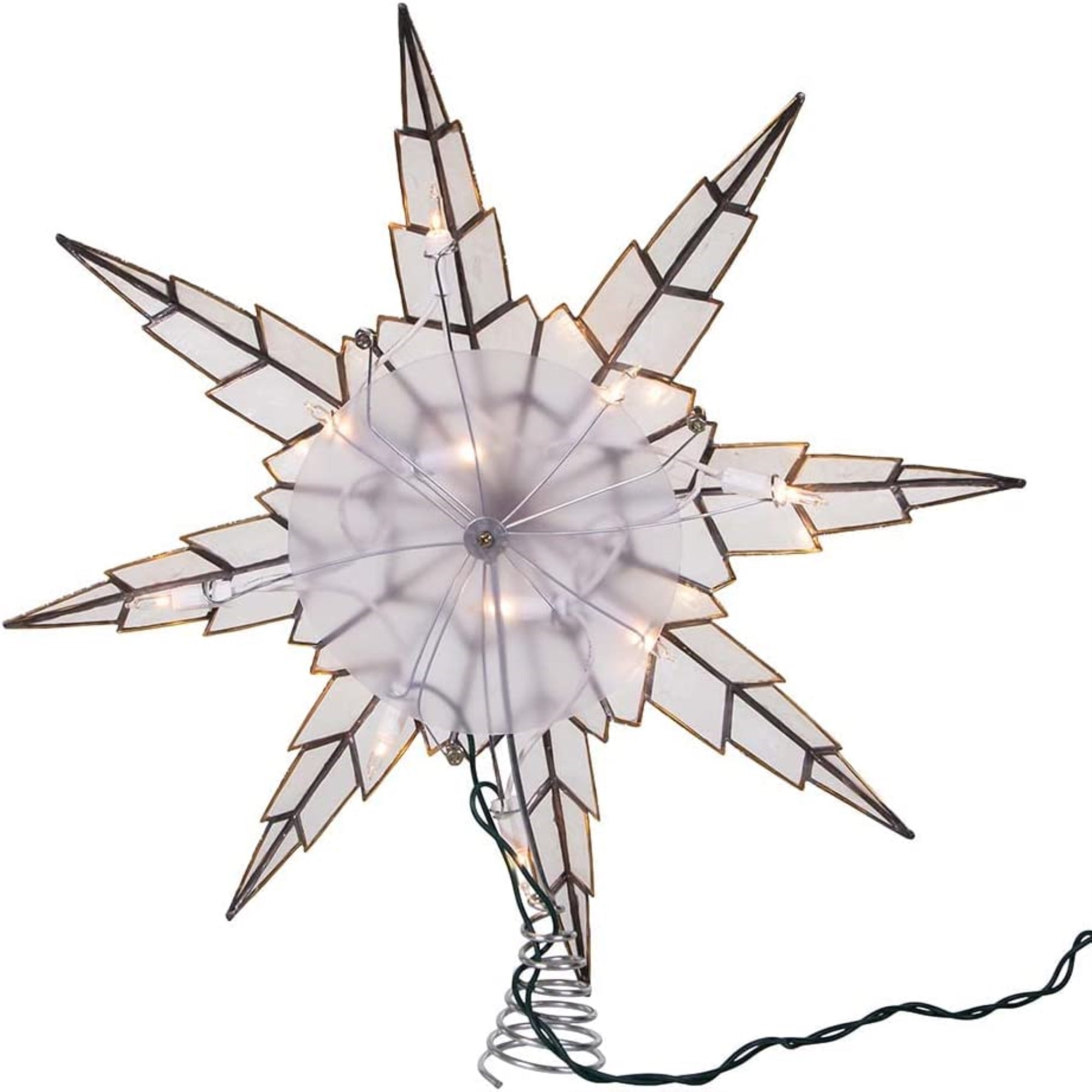 Kurt S. Adler 10-Light 8-Point Capiz Silver Star Tree Topper, 15"