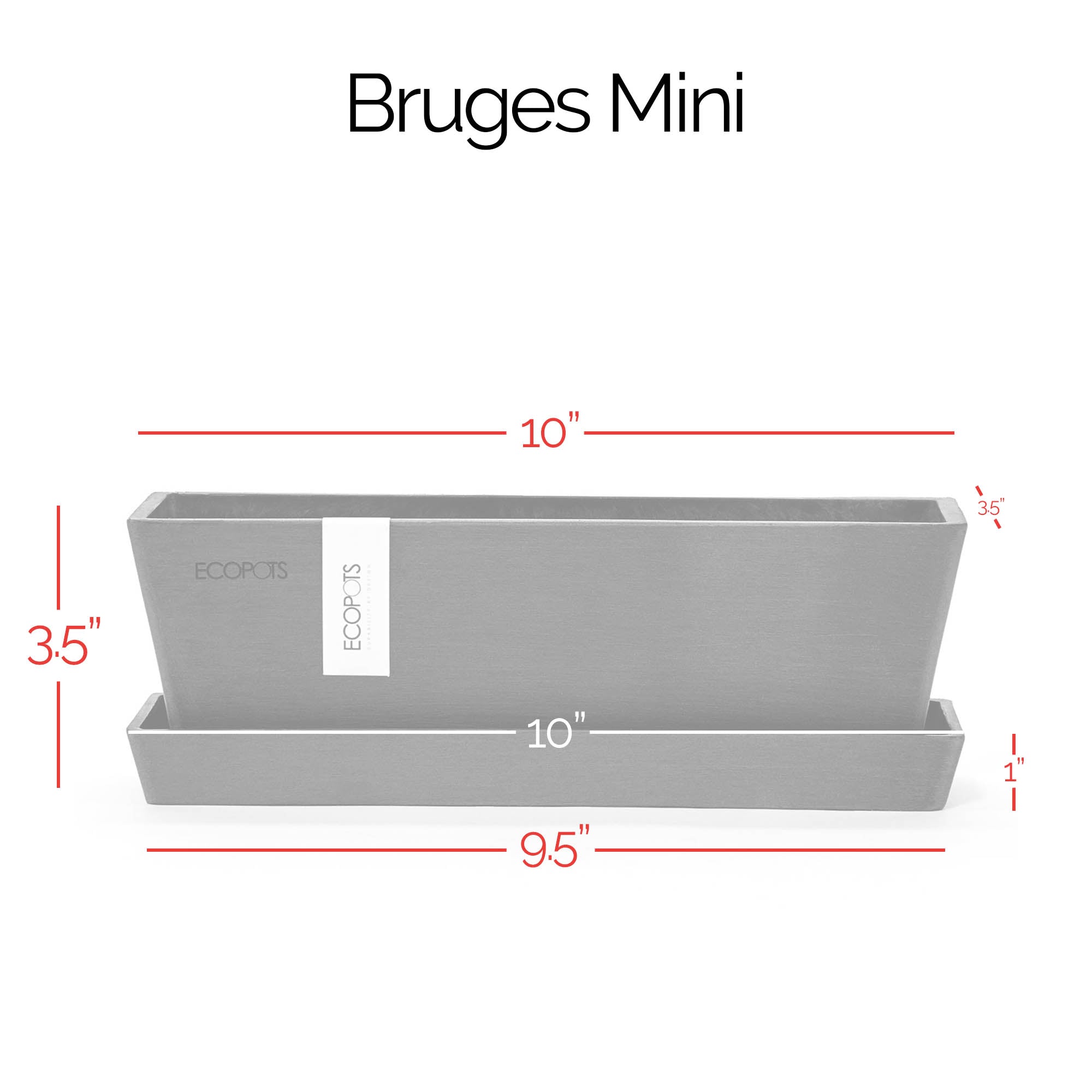 Ecopots Bruges Indoor/Outdoor Modern Plastic Rectangular Flower Pot Planter with Saucer