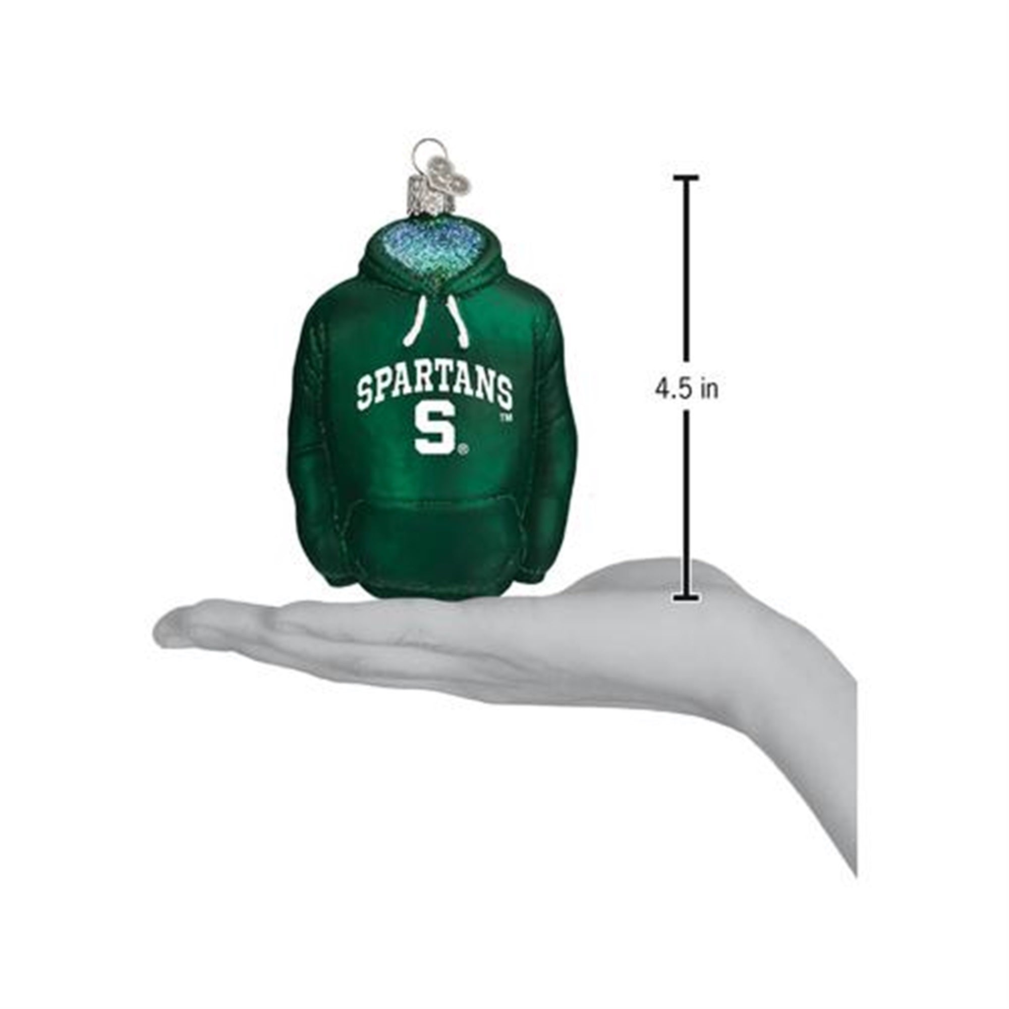 Old World Christmas Glass Blown Ornament Michigan State Hoodie, 4.5"