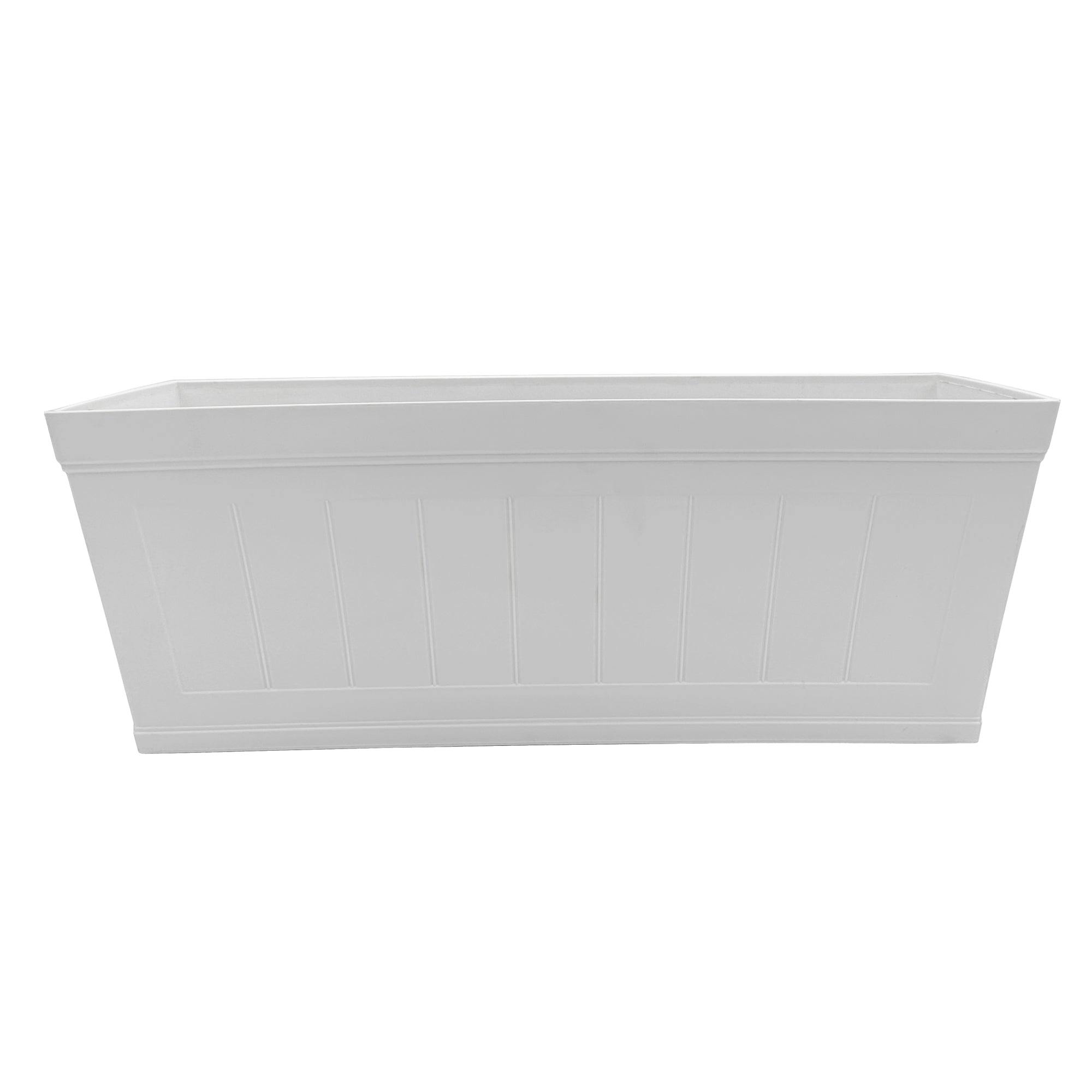 Classic Home and Garden Plastic Falmouth Deck Rail Window Box Planter with Drainage Holes, Starlight White Beadboard, 24in