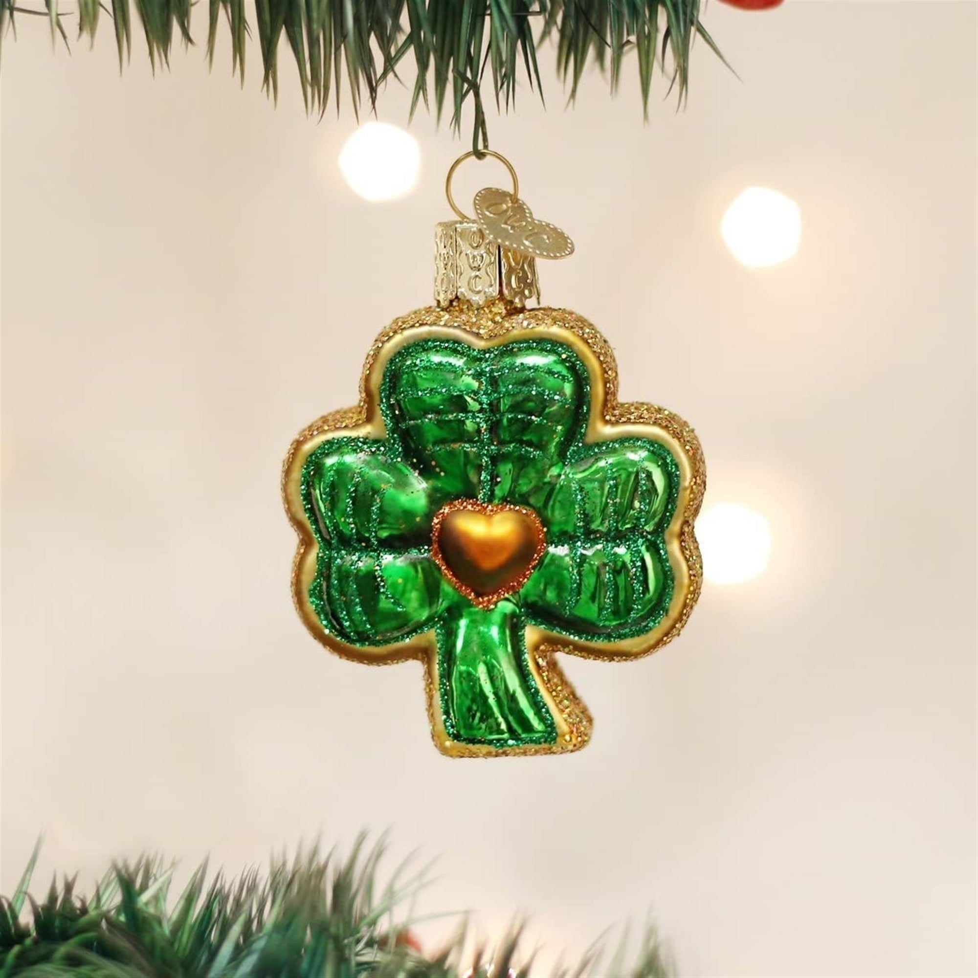 Old World Christmas Glass Blown Shamrock Ornament