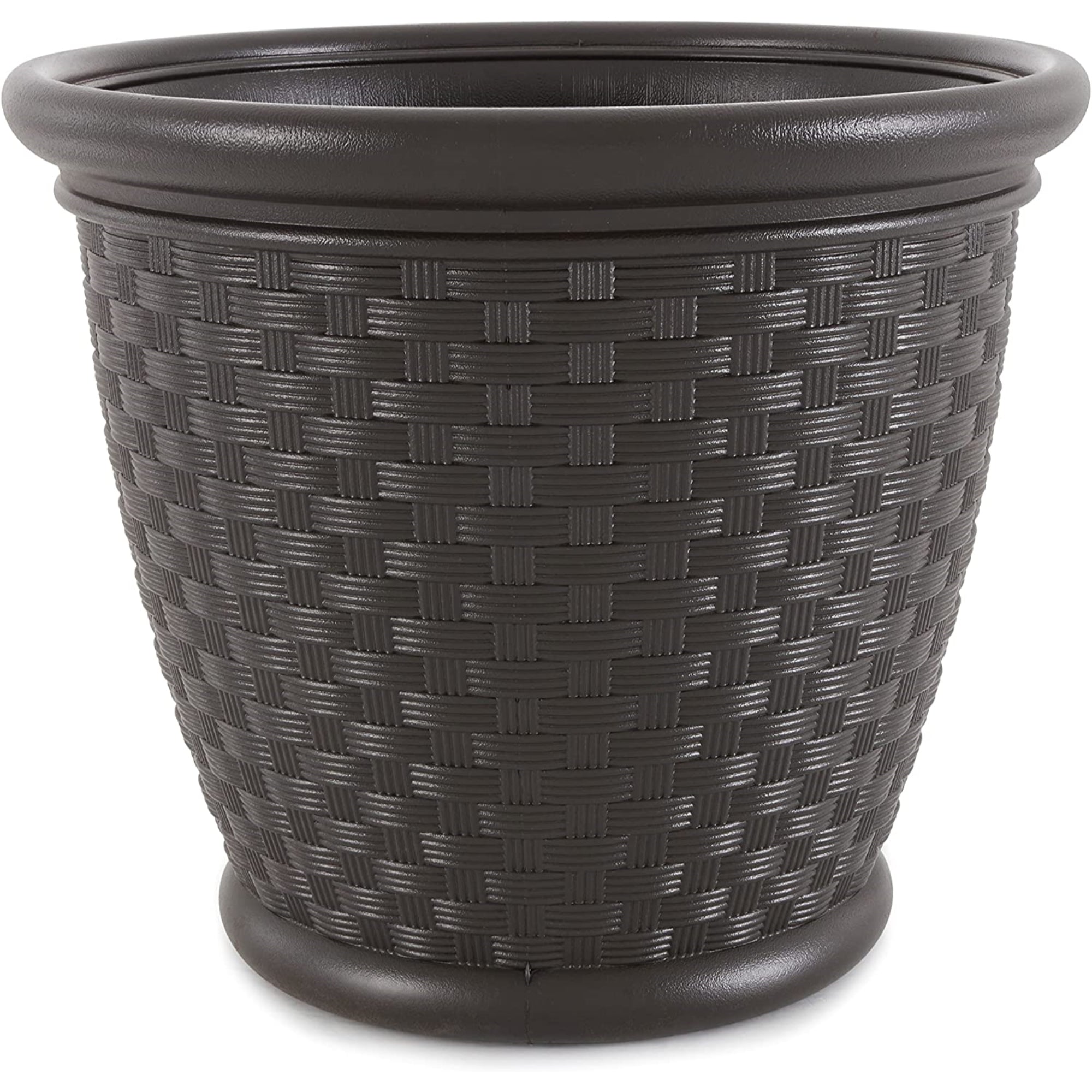 Suncast Sonora Resin Wicker Planter Contemporary Lightweight Flower Pot for Indoor and Outdoor Use, Java, 18"