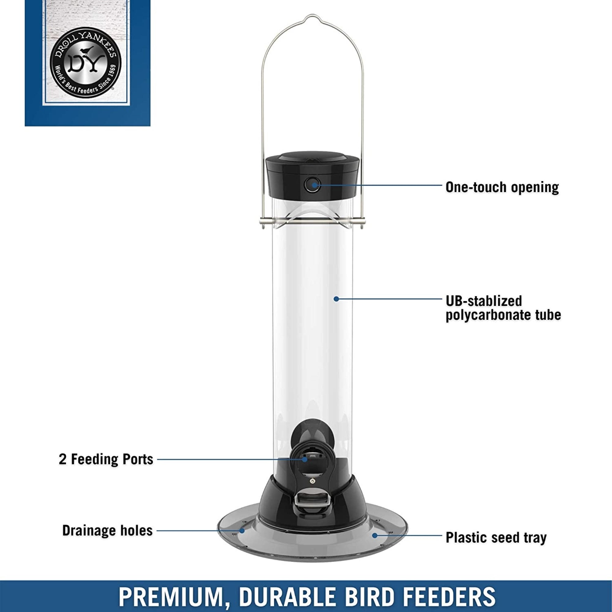 Droll Yankees Onyx Clever Clean Bird Feeder w/Easy Opening, 13 in.