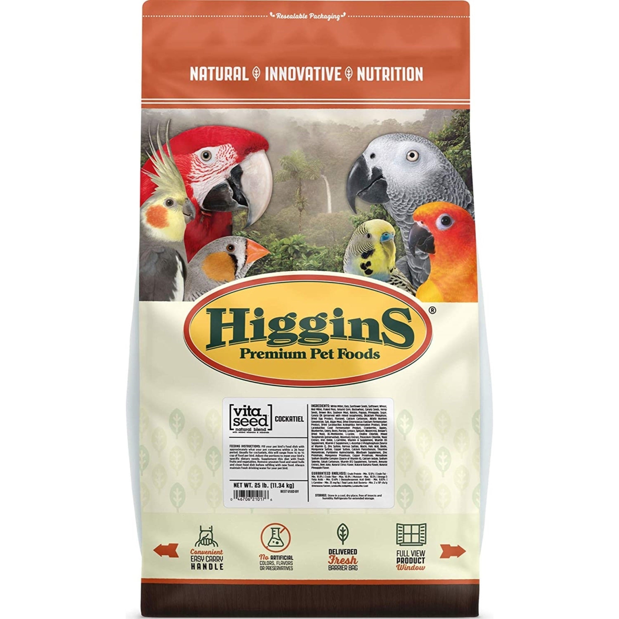 Higgins Premium Pet Foods Vita Seed Natural Blend for Cockatiels, 25lbs