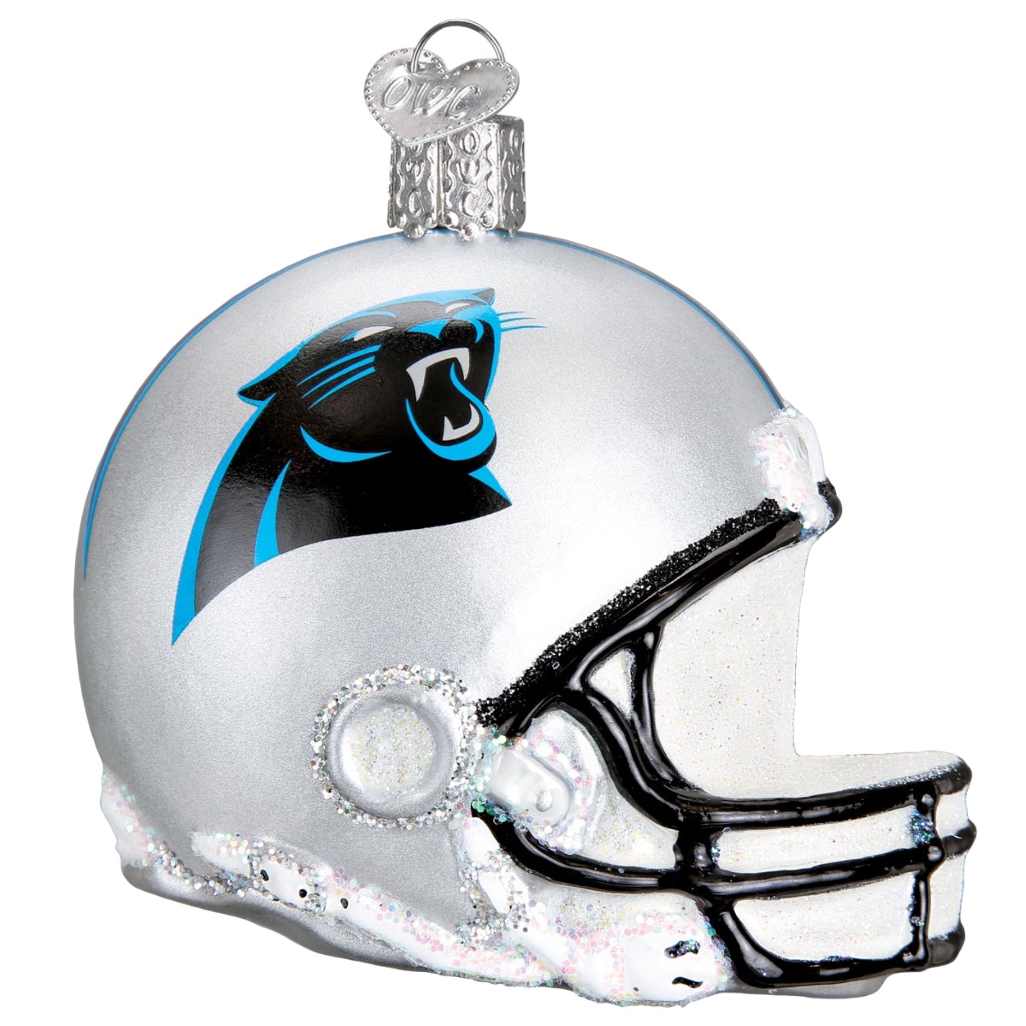 Old World Blown Glass Christmas Ornament, Carolina Panthers Helmet