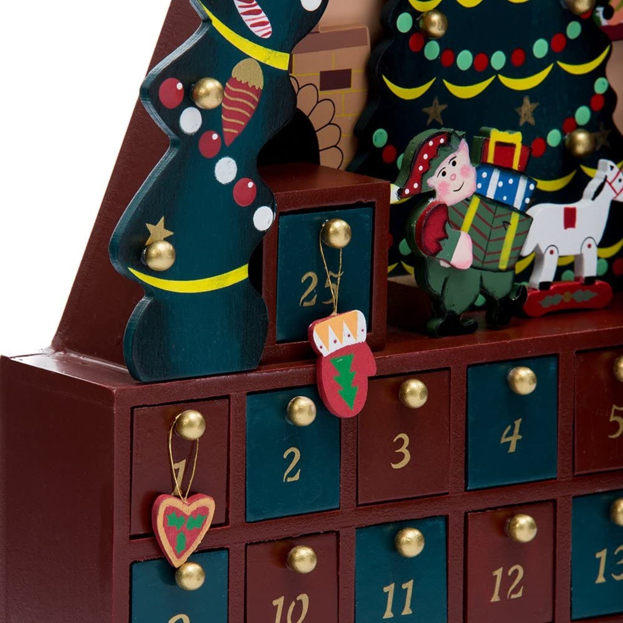 Kurt Adler Christmas Tree 24-Piece Wooden Advent Calendar, 16-Inch